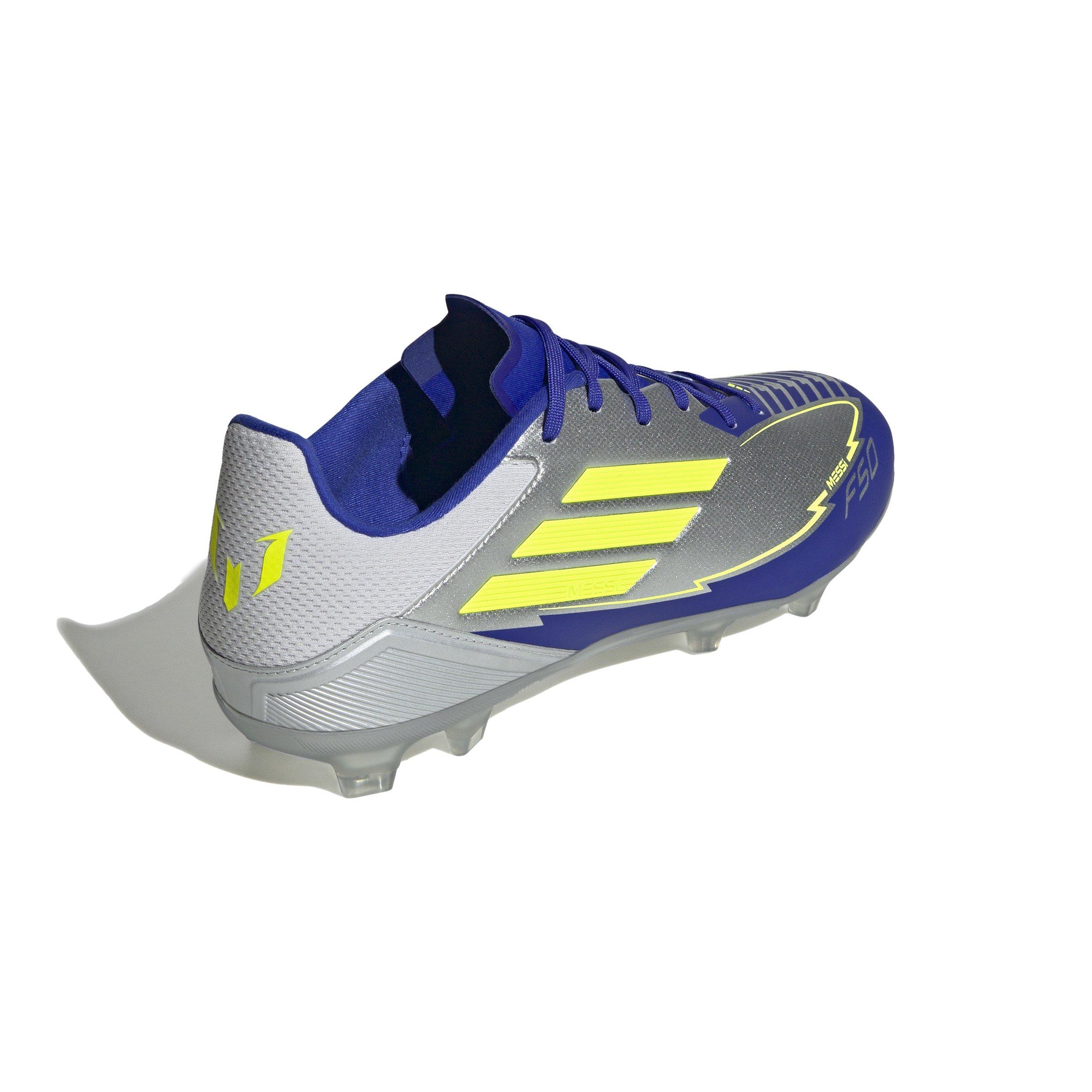 adidas F50 League Messi FG/MG "Silver Metallic" Men's Soccer Cleat - SILVER/BLUE Thumbnail View 3