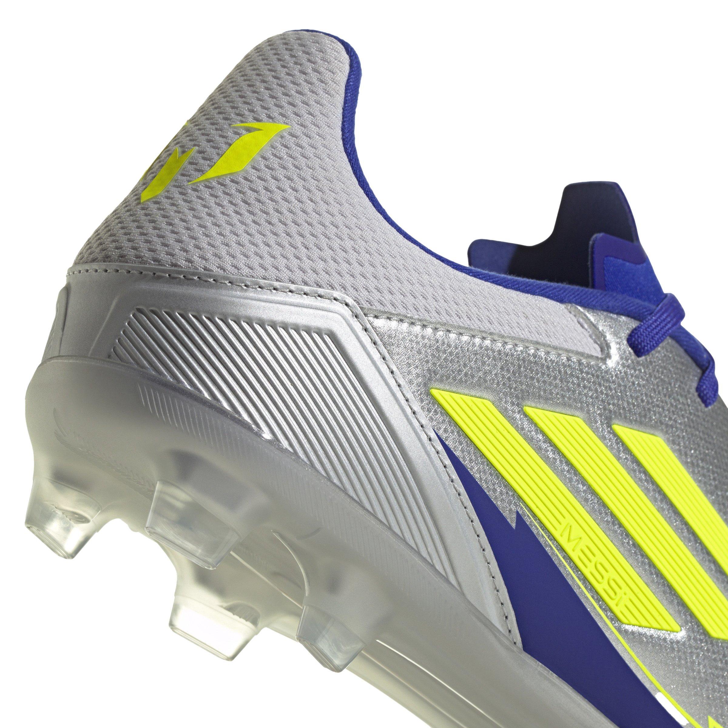 adidas F50 League Messi FG/MG "Silver Metallic" Men's Soccer Cleat - SILVER/BLUE Thumbnail View 5