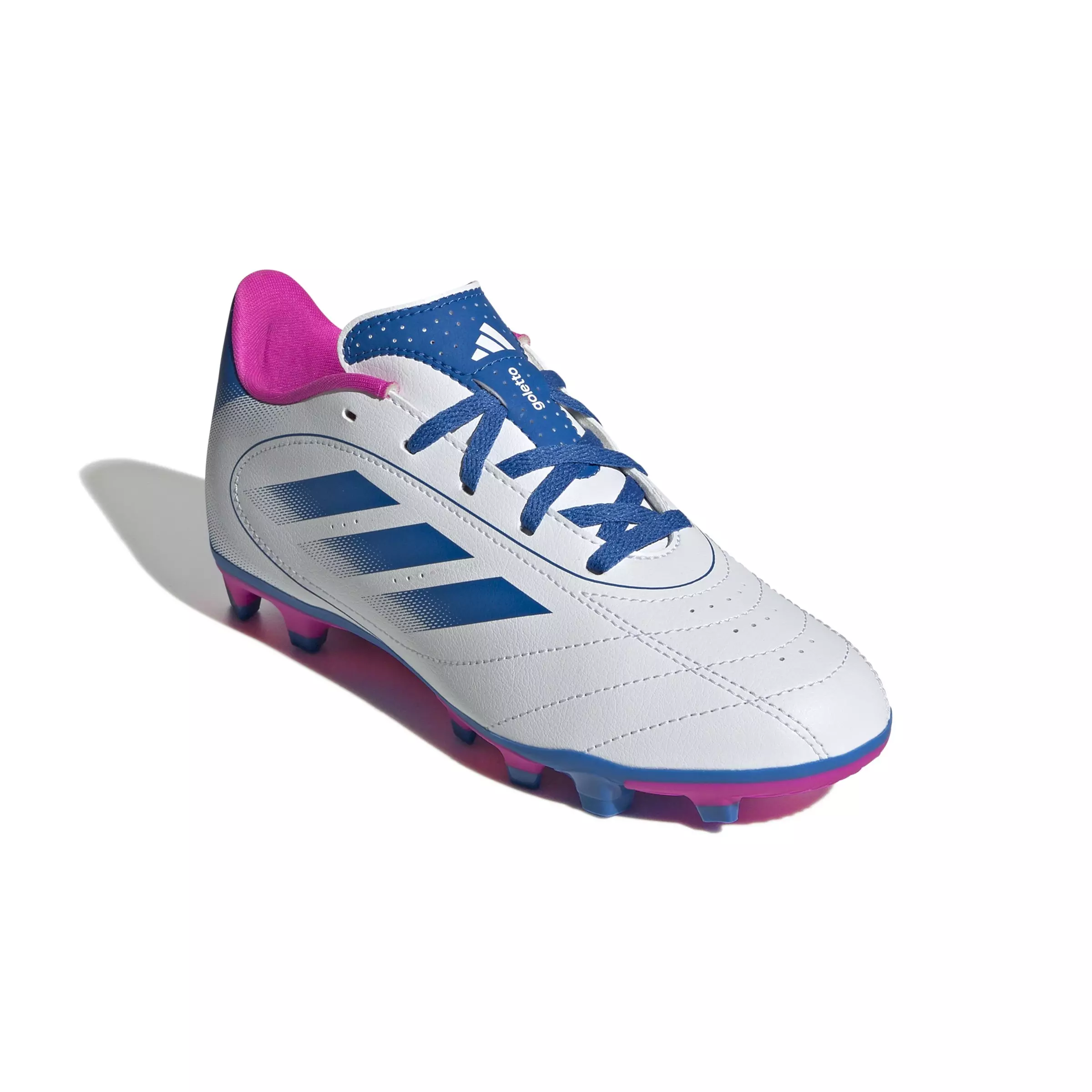 adidas Goletto IX FG/MG "Ftwr White/Bright Royal/Team Shock Pink" Preschool Girls' Soccer Cleat - WHITE/BLUE/PINK