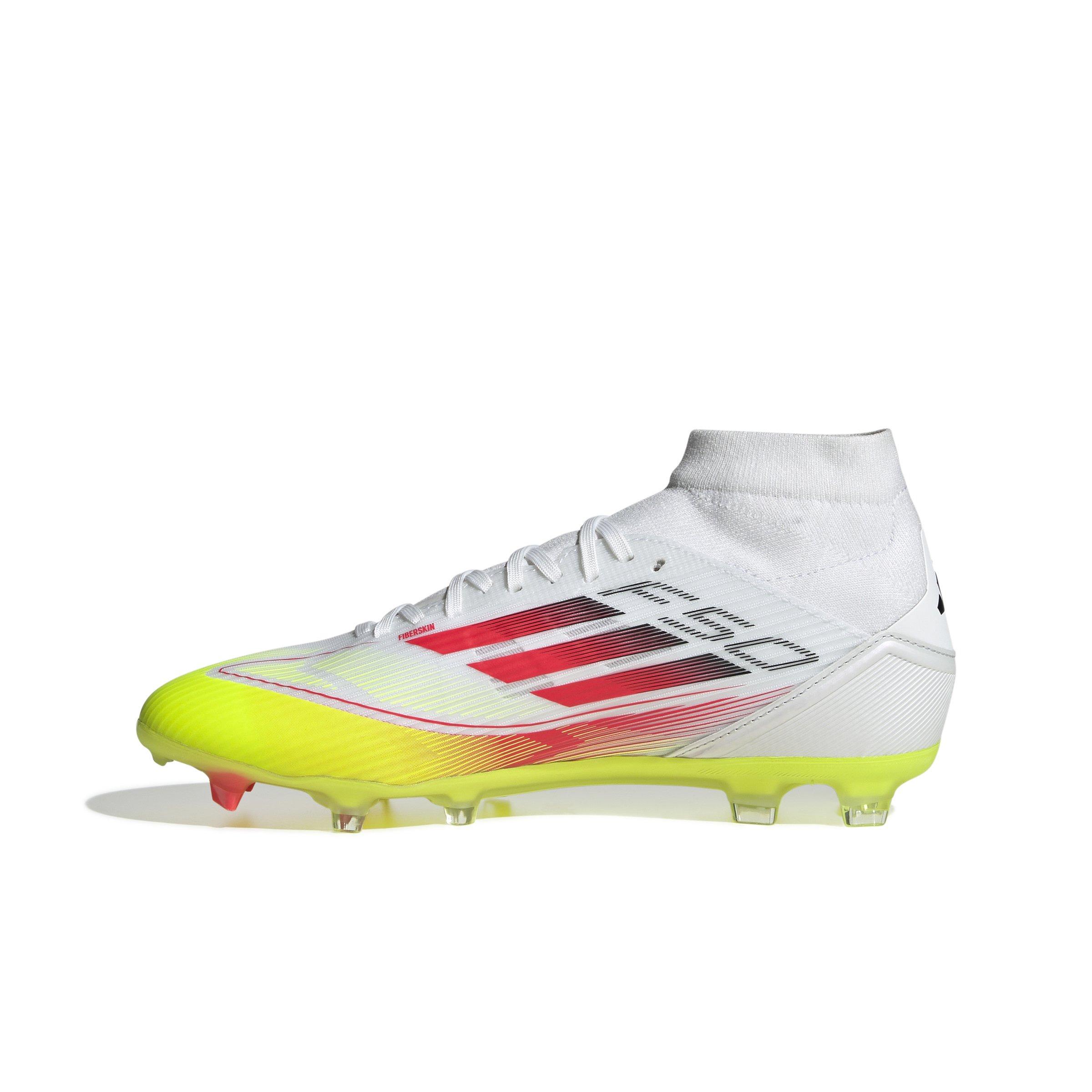 adidas F50 League FG/MG Mid "Ftwr White/Lucid Red/Solar Yellow" Women's Soccer Cleat - WHITE/RED/YELLOW Thumbnail View 2
