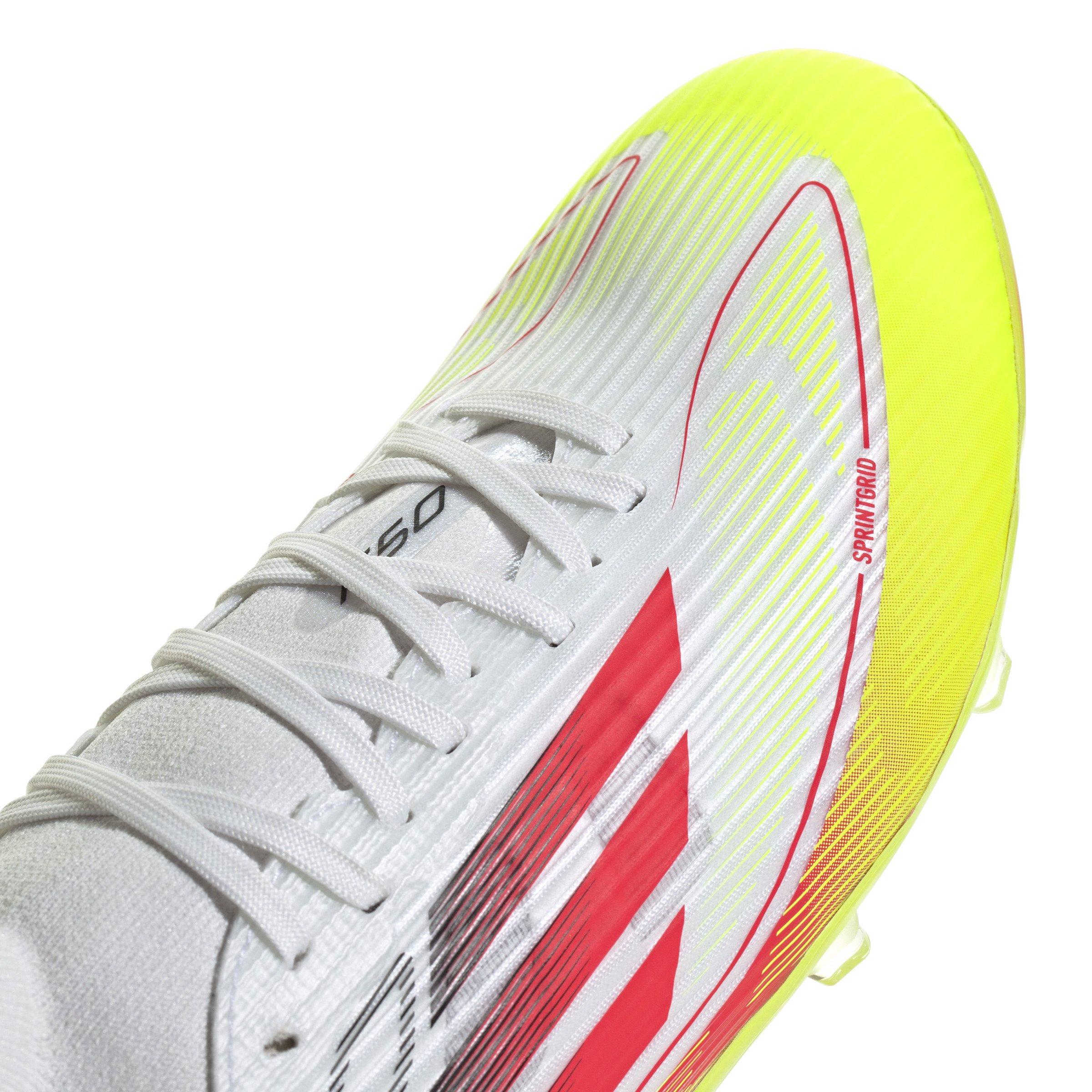 adidas F50 League FG/MG Mid "Ftwr White/Lucid Red/Solar Yellow" Women's Soccer Cleat - WHITE/RED/YELLOW Thumbnail View 3