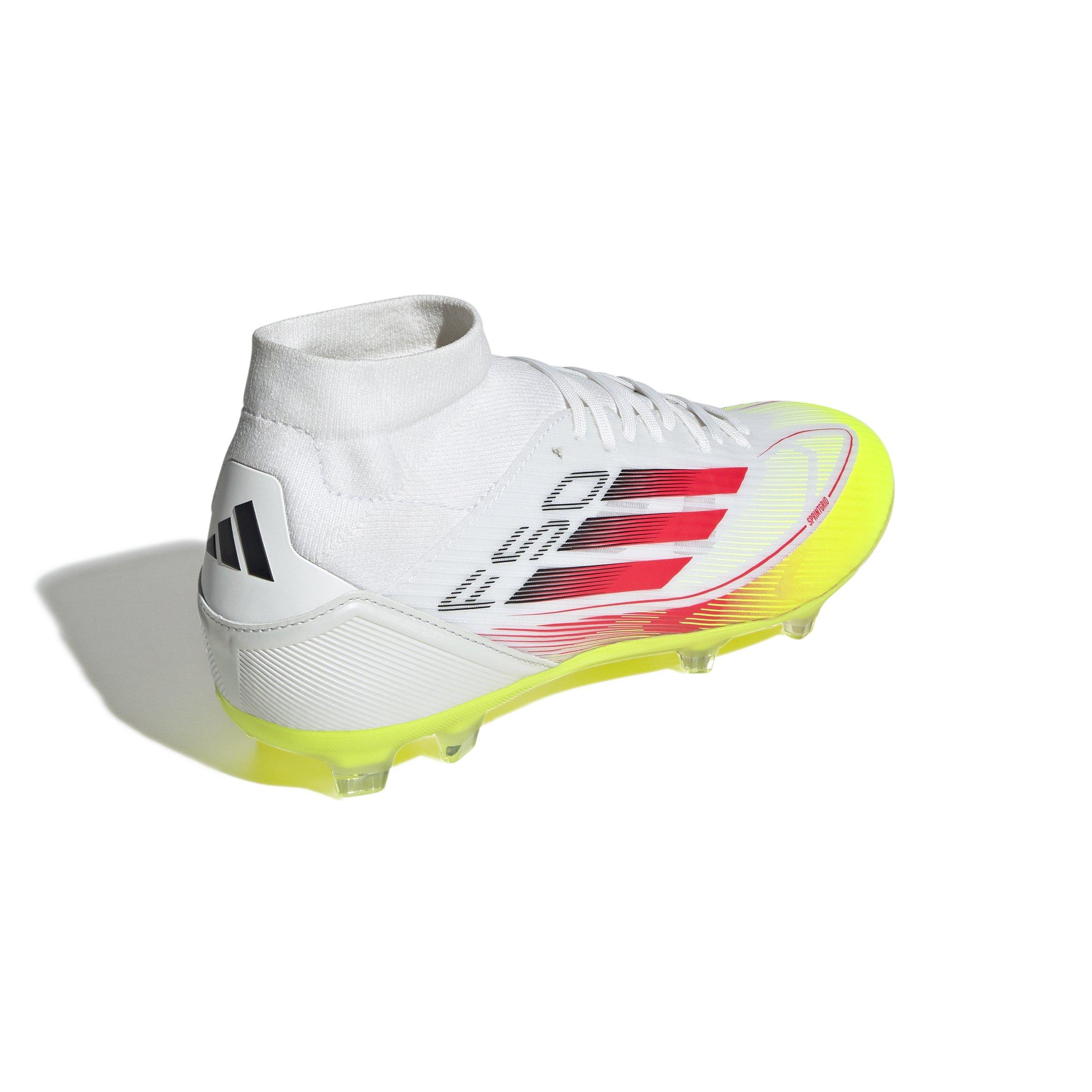 adidas F50 League FG/MG Mid "Ftwr White/Lucid Red/Solar Yellow" Women's Soccer Cleat - WHITE/RED/YELLOW Thumbnail View 4