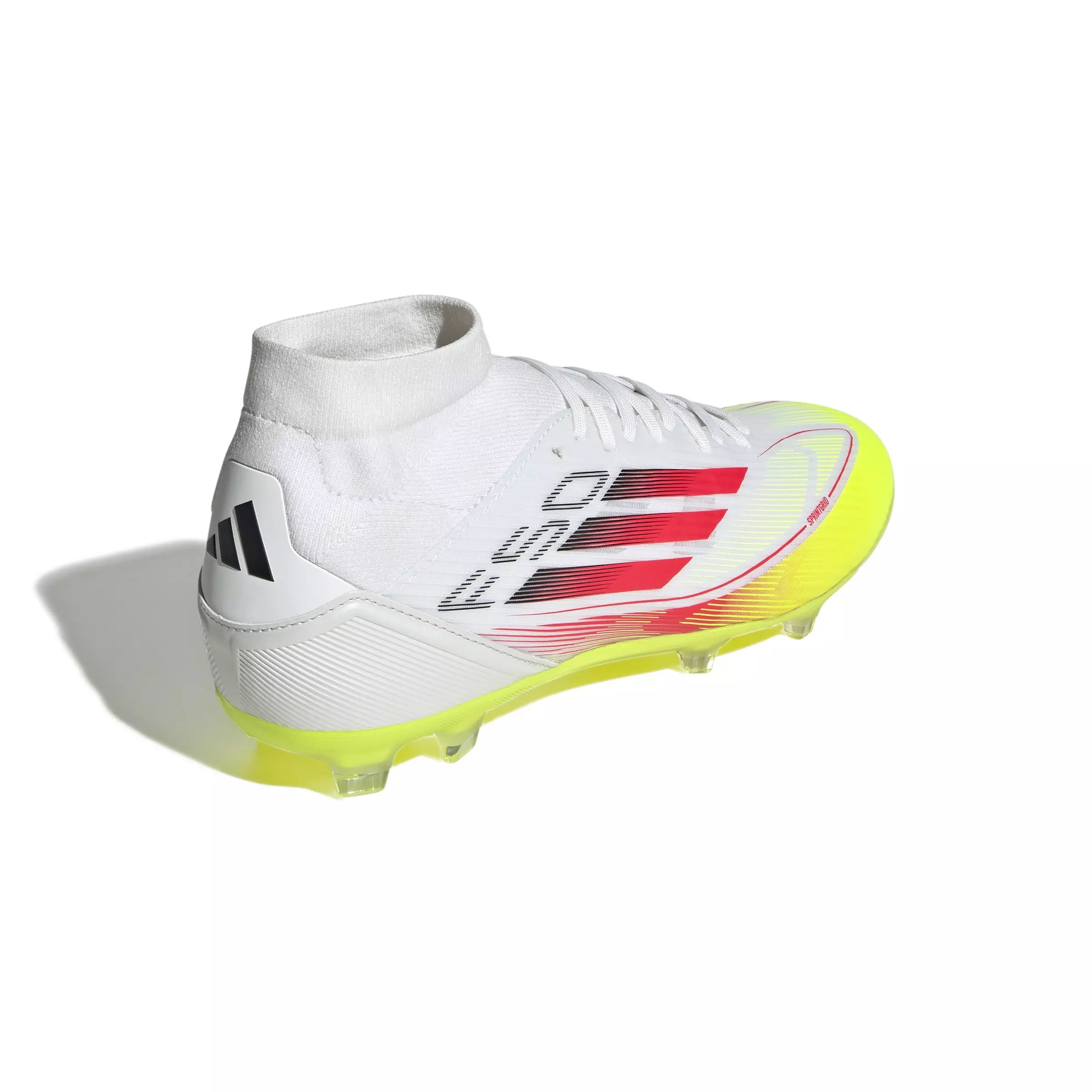 adidas F50 League FG/MG Mid "Ftwr White/Lucid Red/Solar Yellow" Women's Soccer Cleat - WHITE/RED/YELLOW