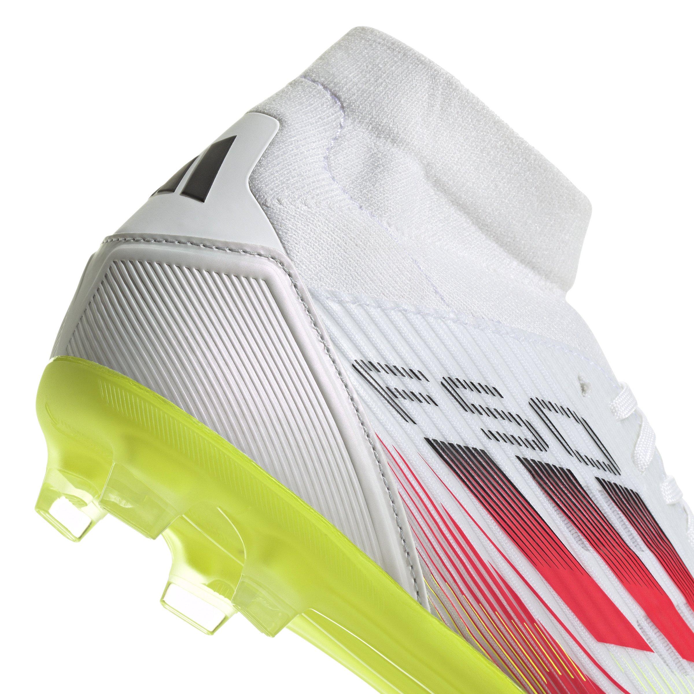 adidas F50 League FG/MG Mid "Ftwr White/Lucid Red/Solar Yellow" Women's Soccer Cleat - WHITE/RED/YELLOW Thumbnail View 5
