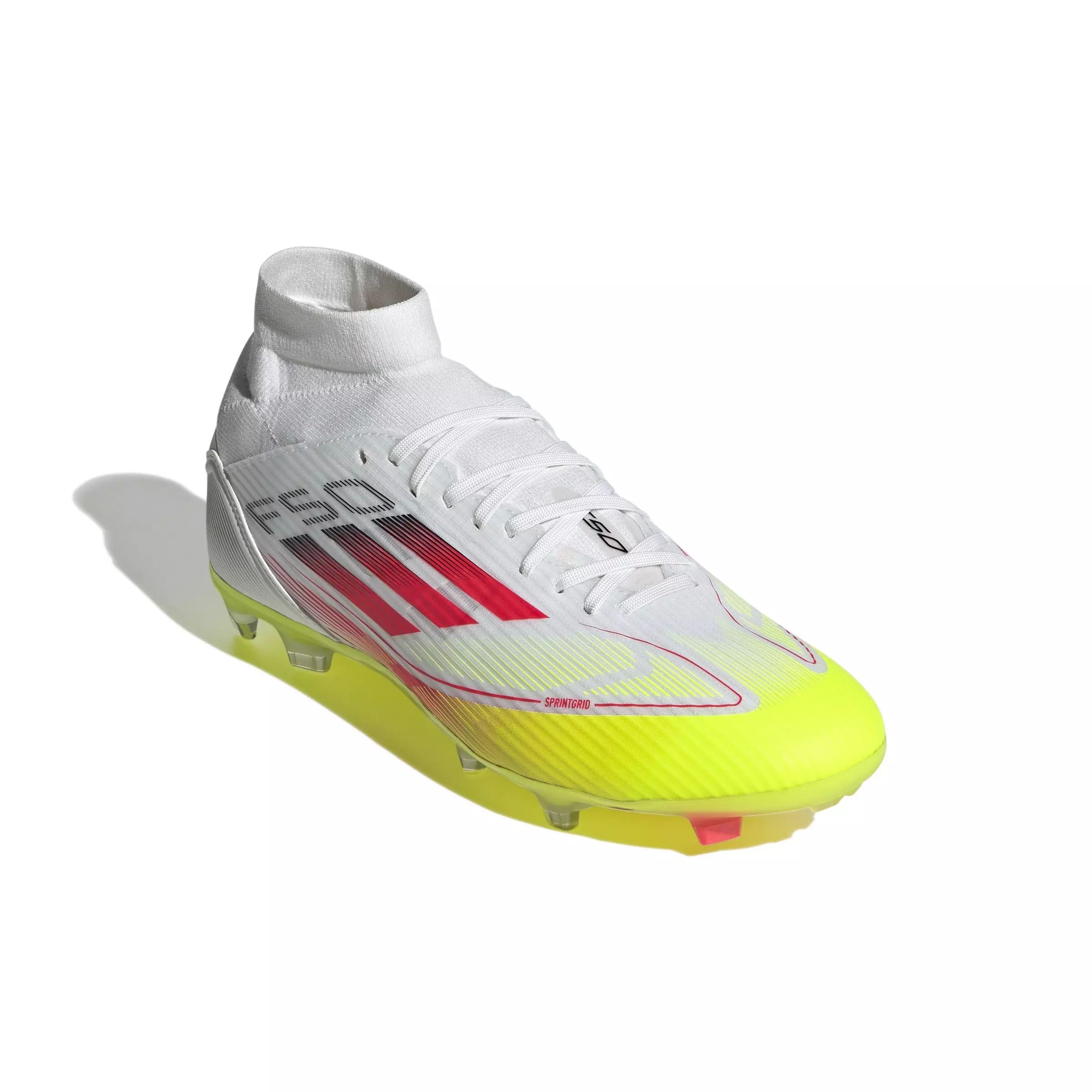 adidas F50 League FG/MG Mid "Ftwr White/Lucid Red/Solar Yellow" Women's Soccer Cleat - WHITE/RED/YELLOW