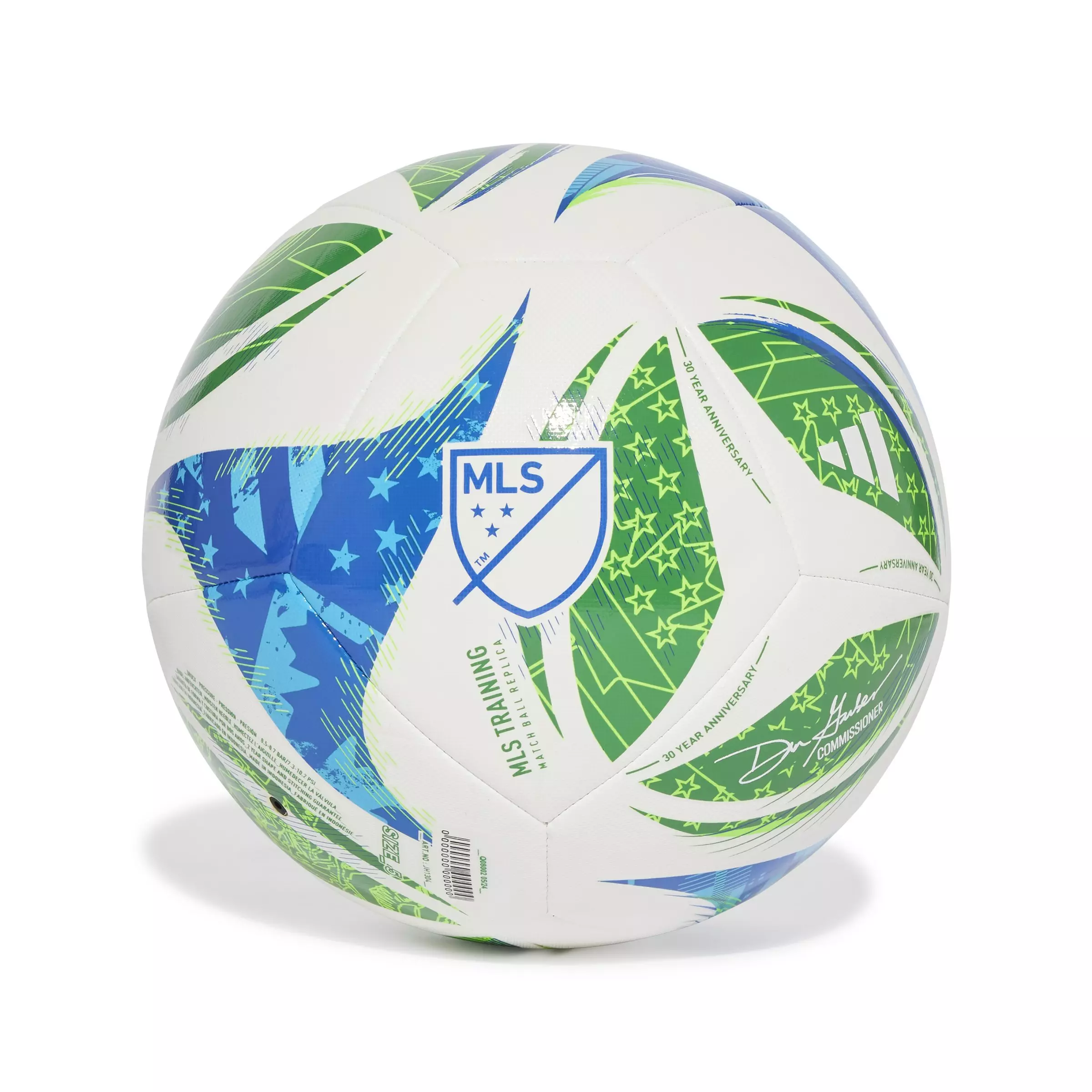 adidas MLS Training Soccer Ball - White/Green/Solar Blue - WHITE/GREEN