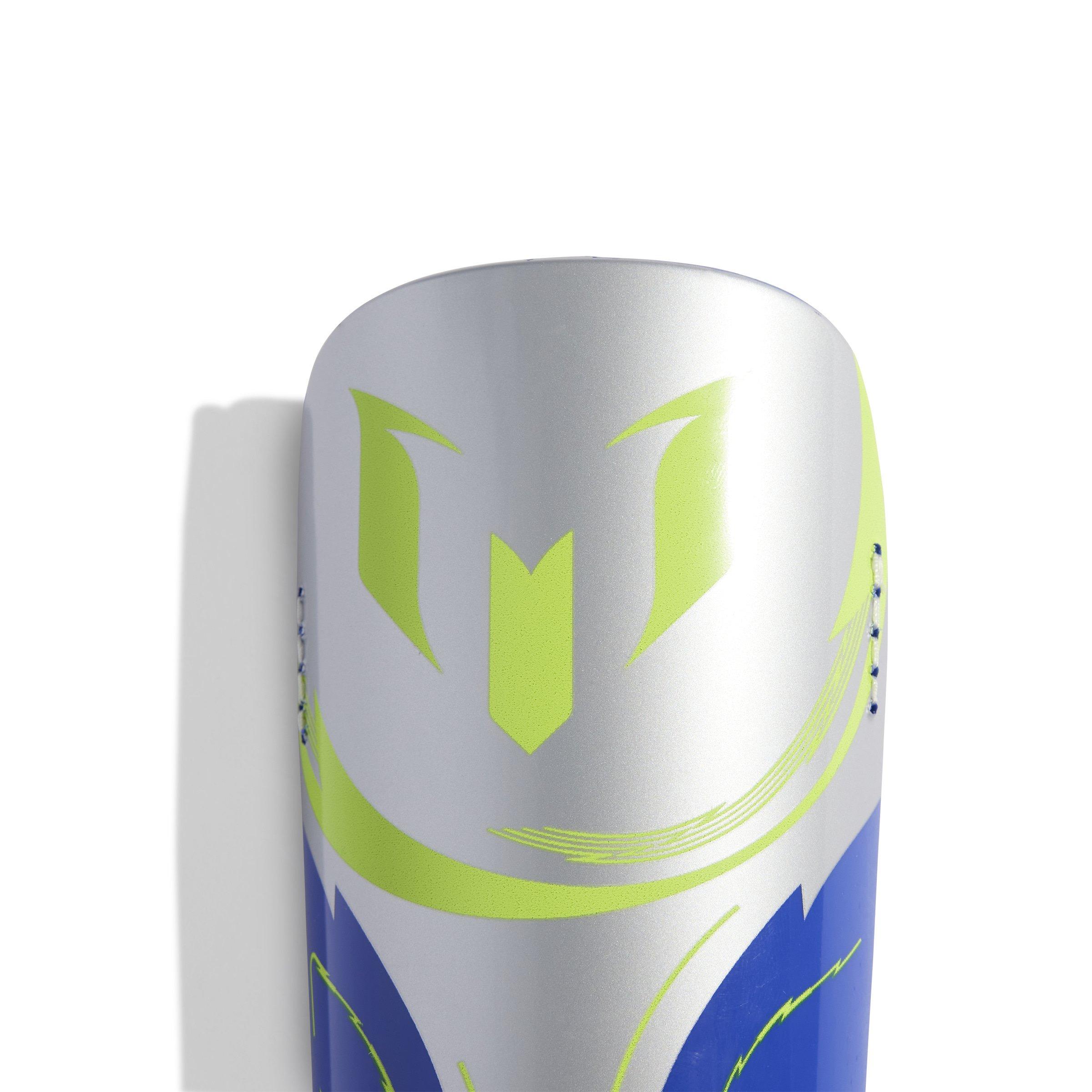 adidas Junior Messi MTC Lucid Blue/Silver Metallic Soccer Shin Guards
