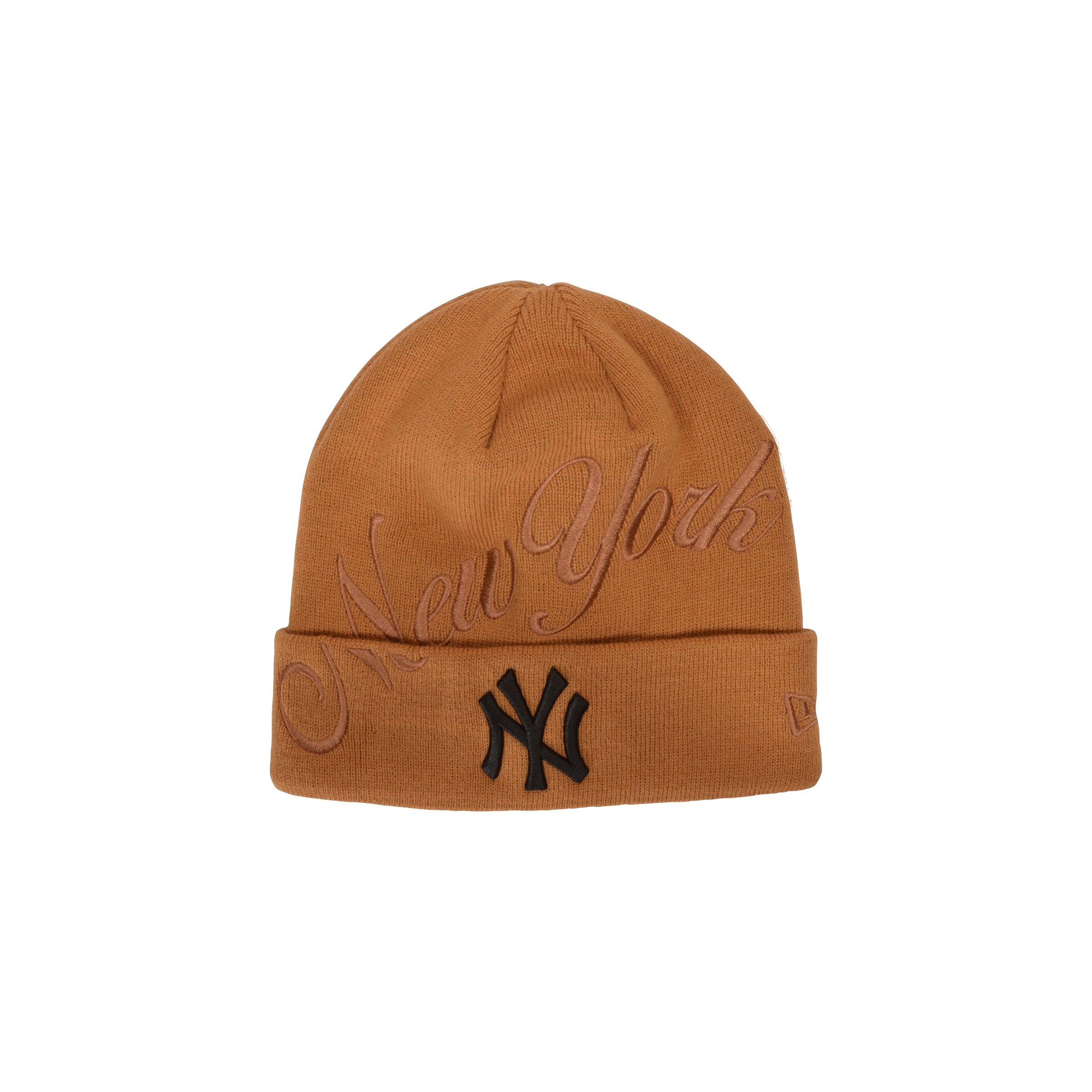 New Era New York Yankees 'New York' Script Knit Beanie - Wheat/Black - TAN Thumbnail View 1