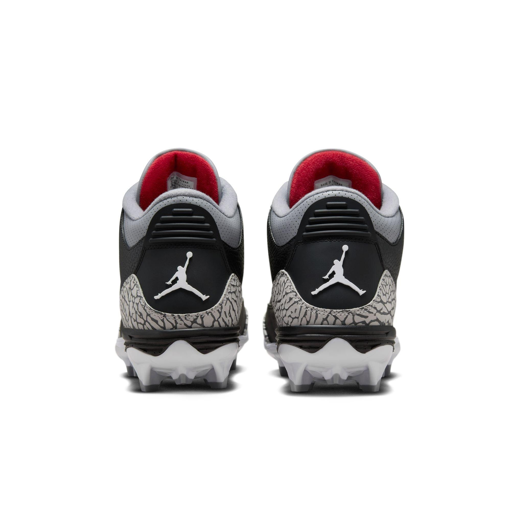 Jordan 3 Mid TD "Cement Grey" Men's Football Cleat - BLACK/FIRE RED/CEMENT GREY Thumbnail View 9
