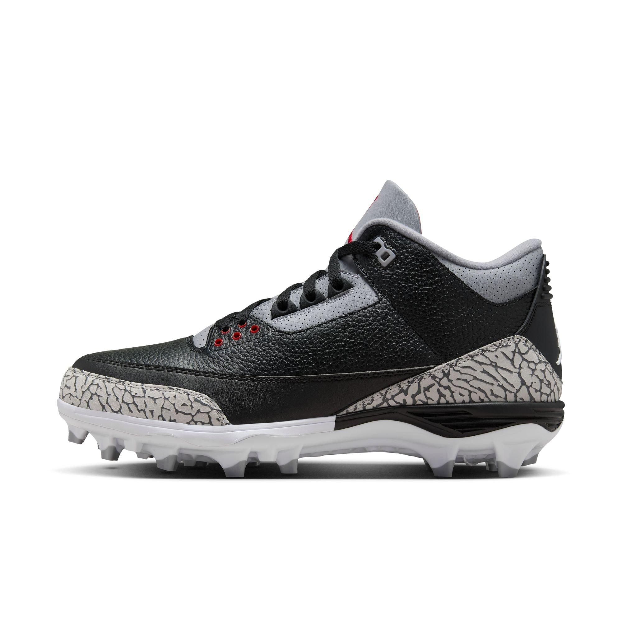 Jordan 3 Mid TD "Cement Grey" Men's Football Cleat - BLACK/FIRE RED/CEMENT GREY Thumbnail View 7