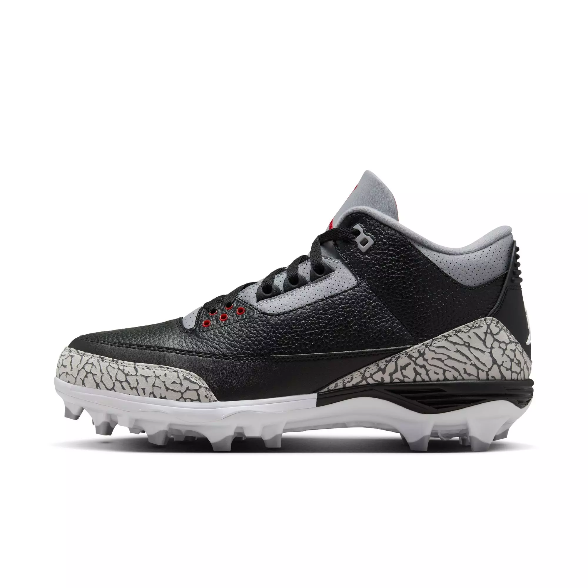 Jordan 3 Mid TD "Cement Grey" Men's Football Cleat - BLACK/FIRE RED/CEMENT GREY