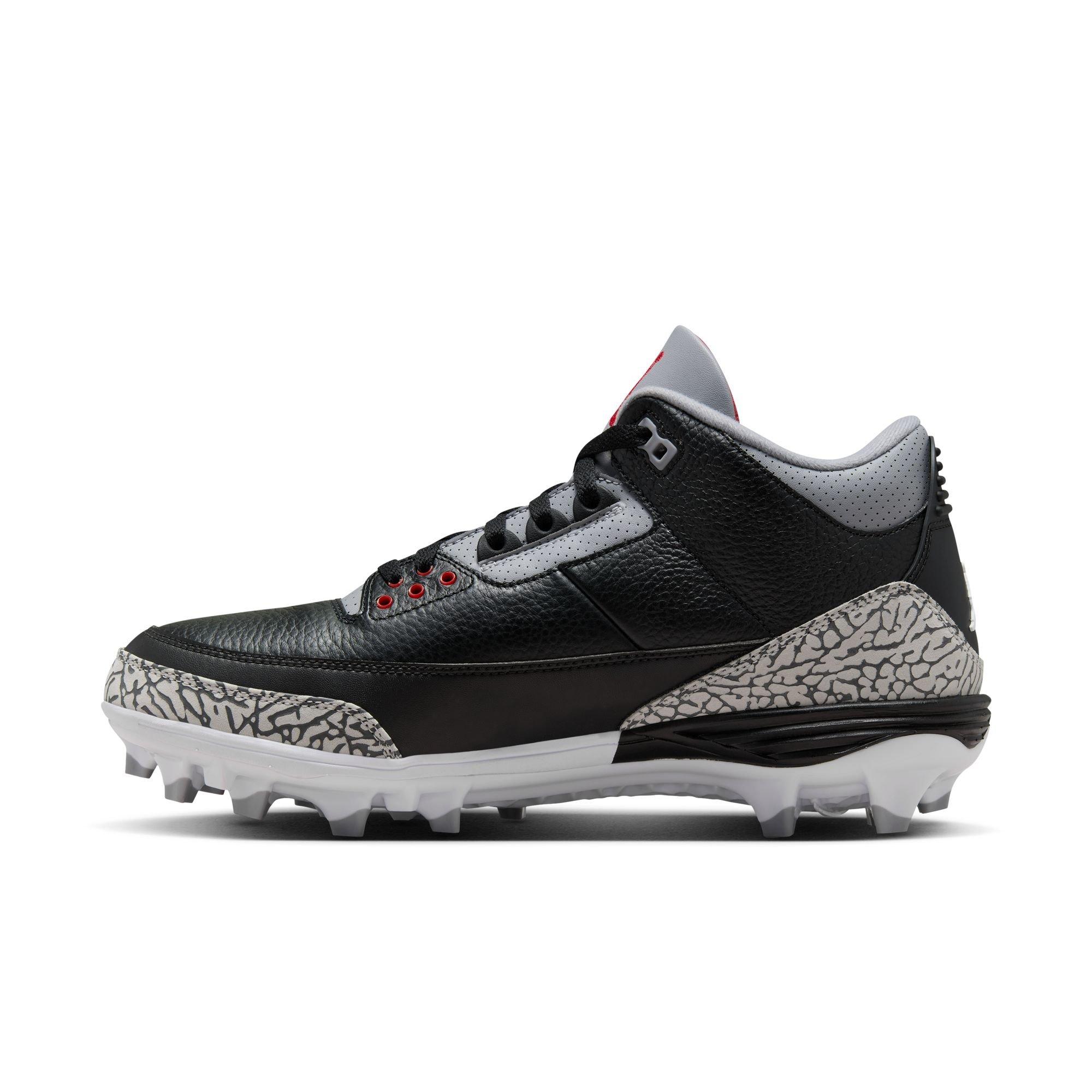 Jordan 3 Mid TD "Cement Grey" Men's Football Cleat - BLACK/FIRE RED/CEMENT GREY Thumbnail View 8
