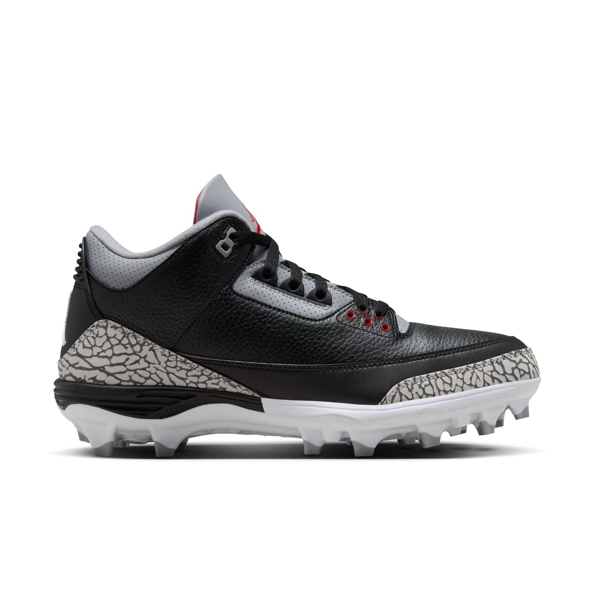 Jordan 3 Mid TD "Cement Grey" Men's Football Cleat - BLACK/FIRE RED/CEMENT GREY Thumbnail View 1
