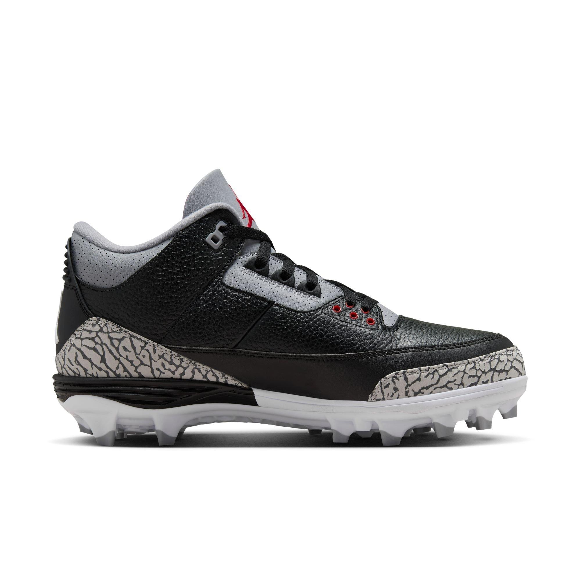 Jordan 3 Mid TD "Cement Grey" Men's Football Cleat - BLACK/FIRE RED/CEMENT GREY Thumbnail View 2