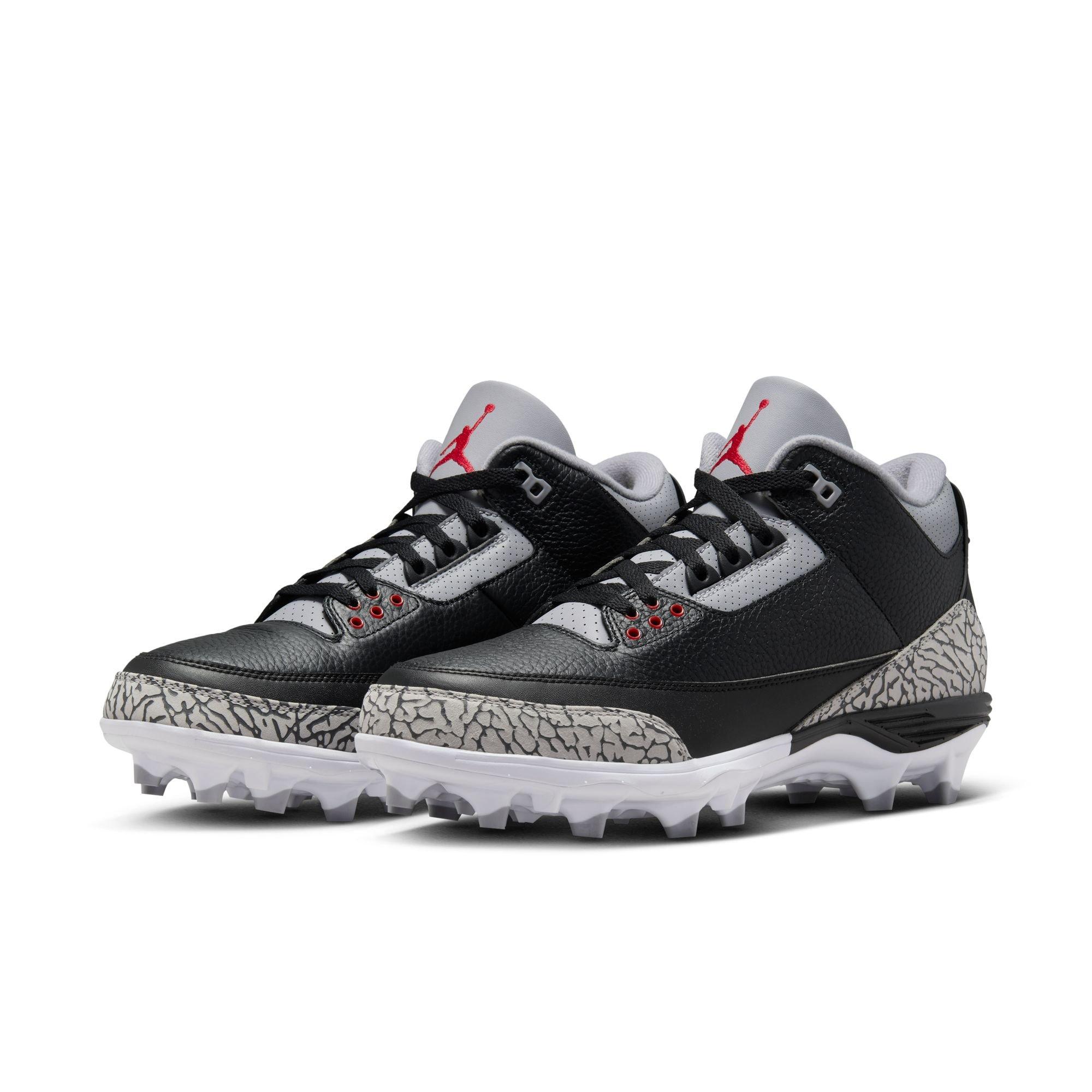 Jordan 3 Mid TD "Cement Grey" Men's Football Cleat - BLACK/FIRE RED/CEMENT GREY Thumbnail View 3