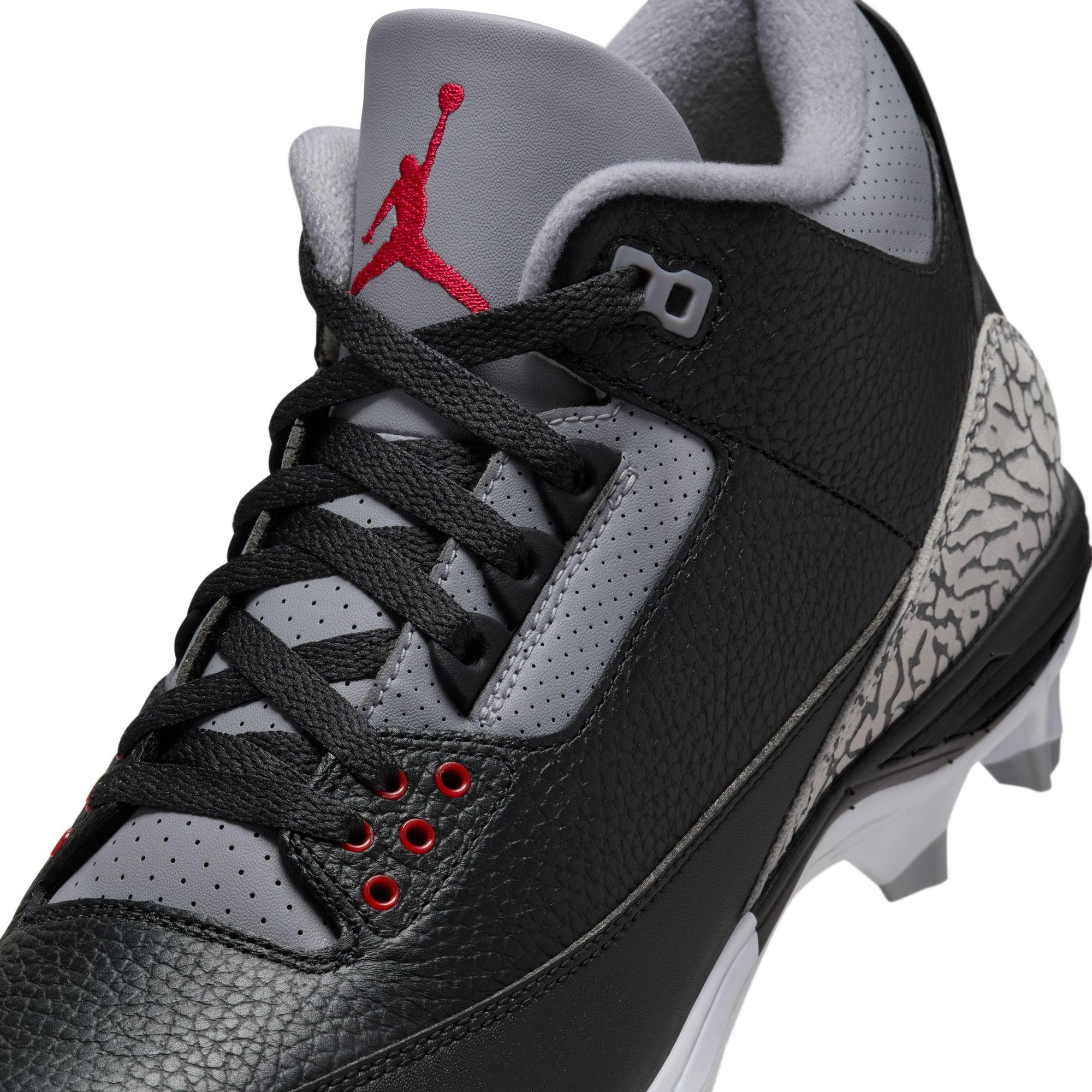 Jordan 3 Mid TD "Cement Grey" Men's Football Cleat - BLACK/FIRE RED/CEMENT GREY Thumbnail View 5