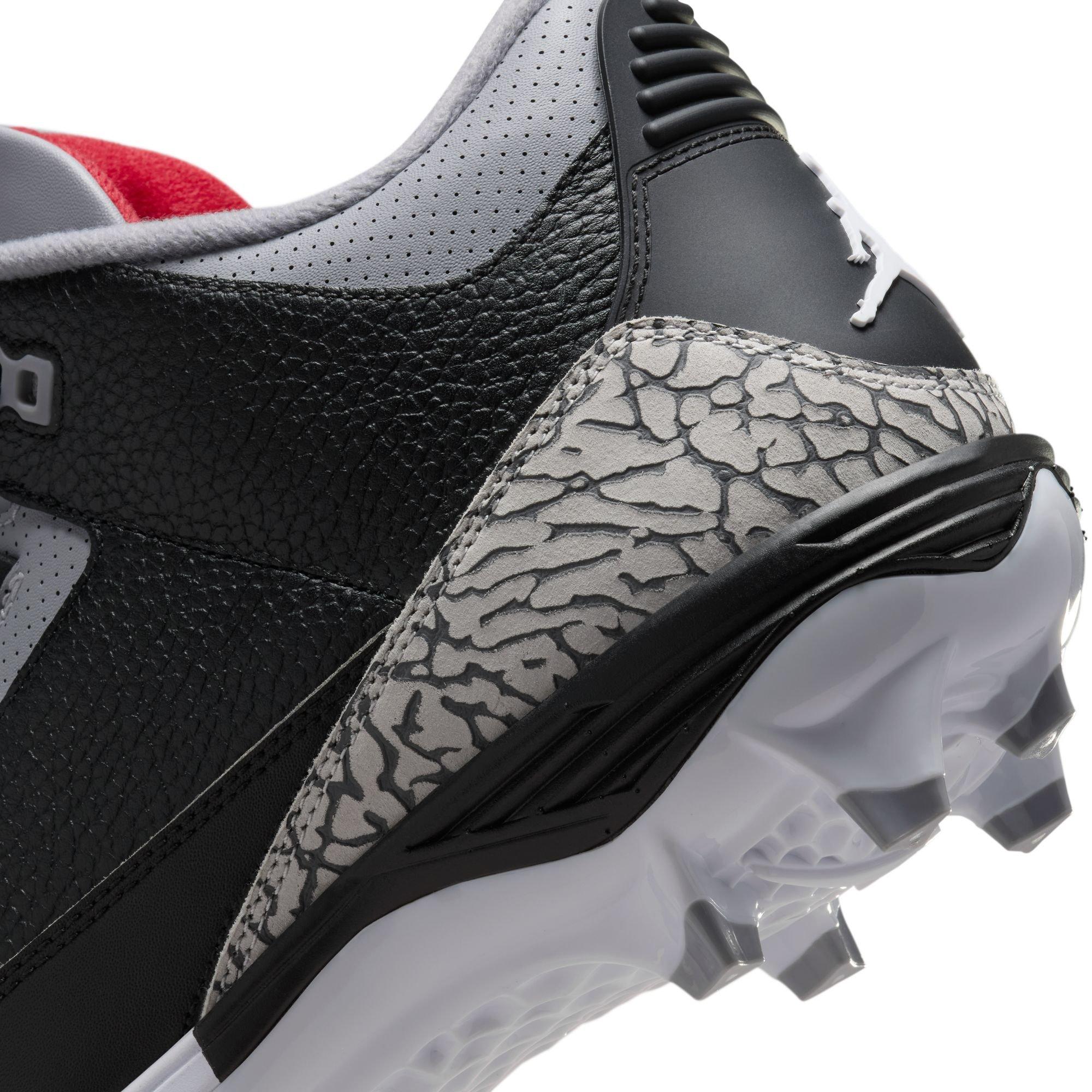 Jordan 3 Mid TD "Cement Grey" Men's Football Cleat - BLACK/FIRE RED/CEMENT GREY Thumbnail View 6