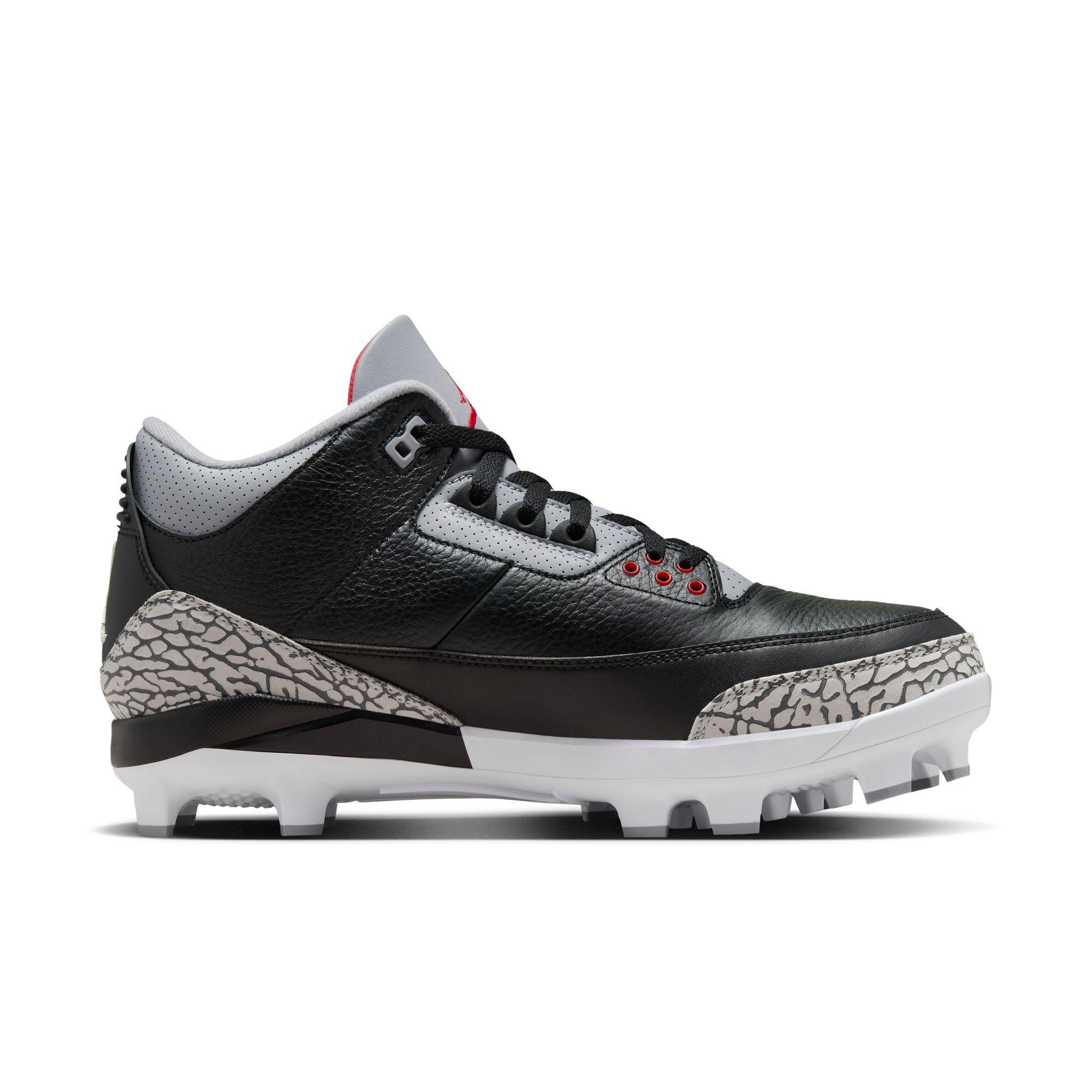 Jordan 3 Retro MCS "Cement Grey" Men's Baseball Cleat - BLACK/FIRE RED/CEMENT GREY Thumbnail View 2