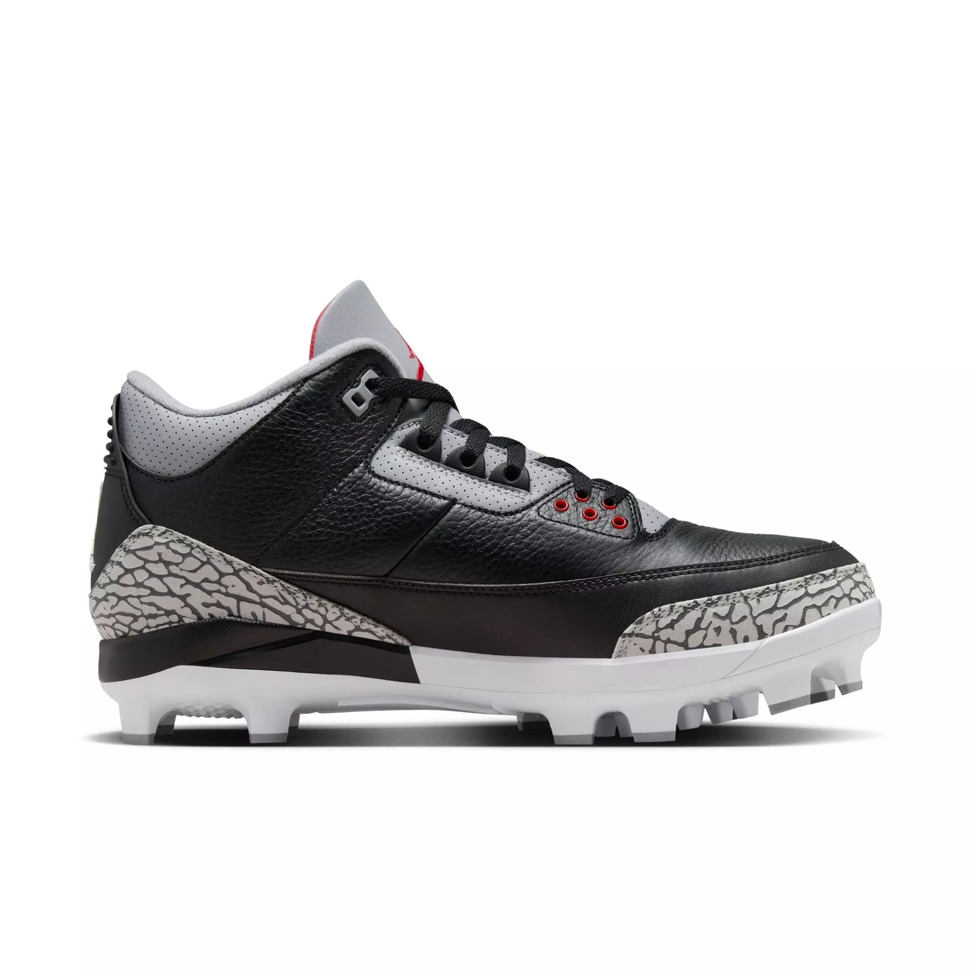 Jordan 3 Retro MCS "Cement Grey" Men's Baseball Cleat - BLACK/FIRE RED/CEMENT GREY