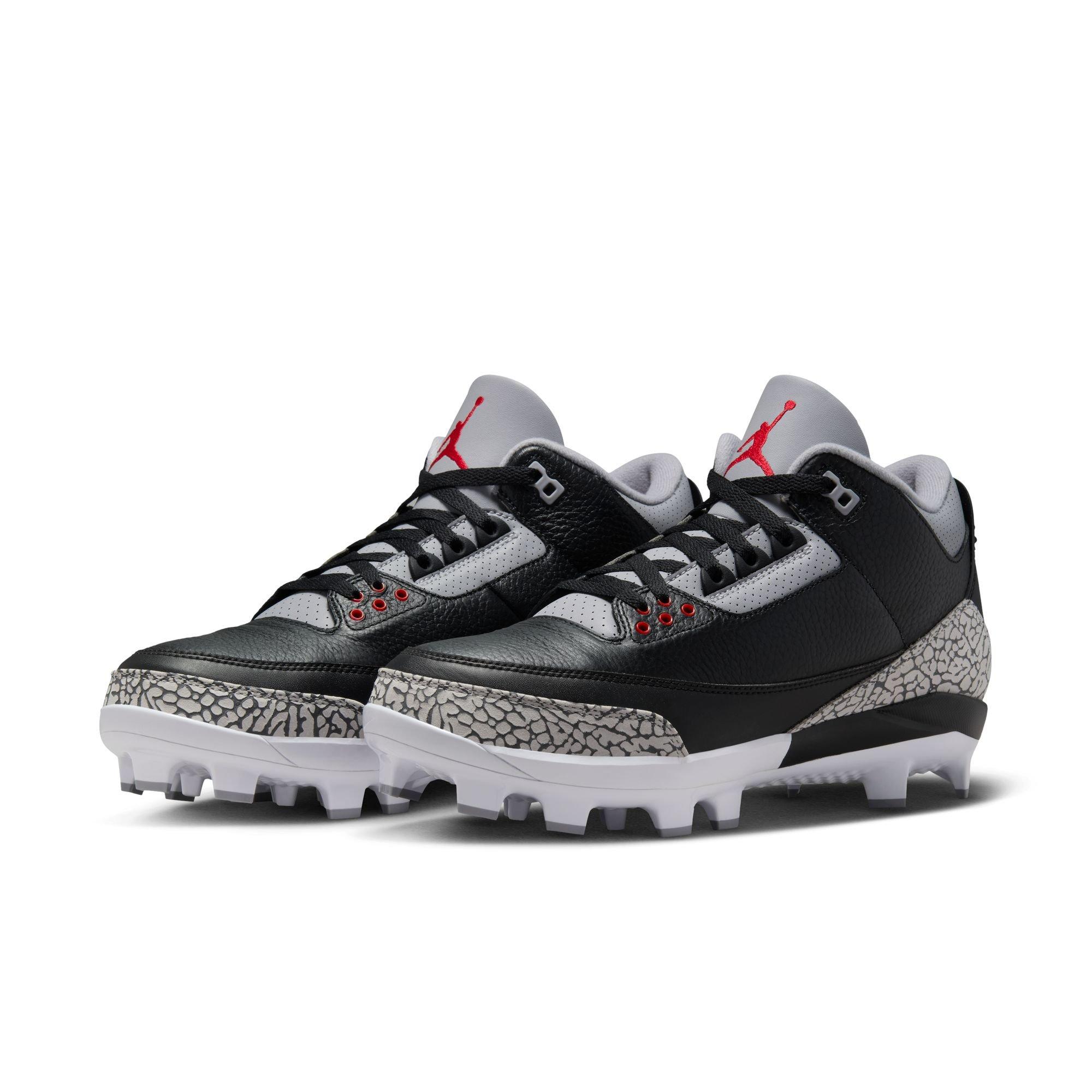 Jordan 3 Retro MCS "Cement Grey" Men's Baseball Cleat - BLACK/FIRE RED/CEMENT GREY Thumbnail View 3