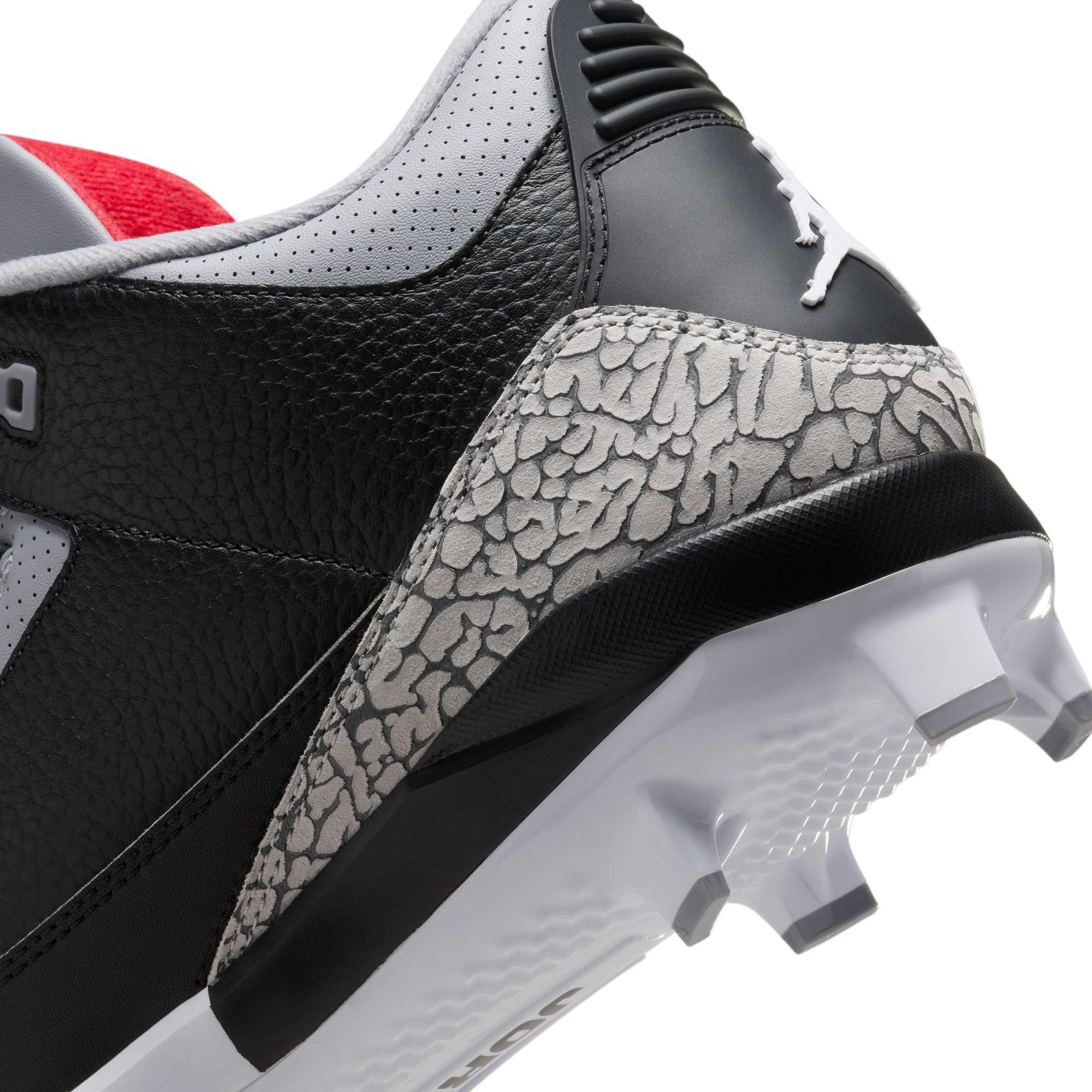 Jordan 3 Retro MCS "Cement Grey" Men's Baseball Cleat - BLACK/FIRE RED/CEMENT GREY Thumbnail View 6