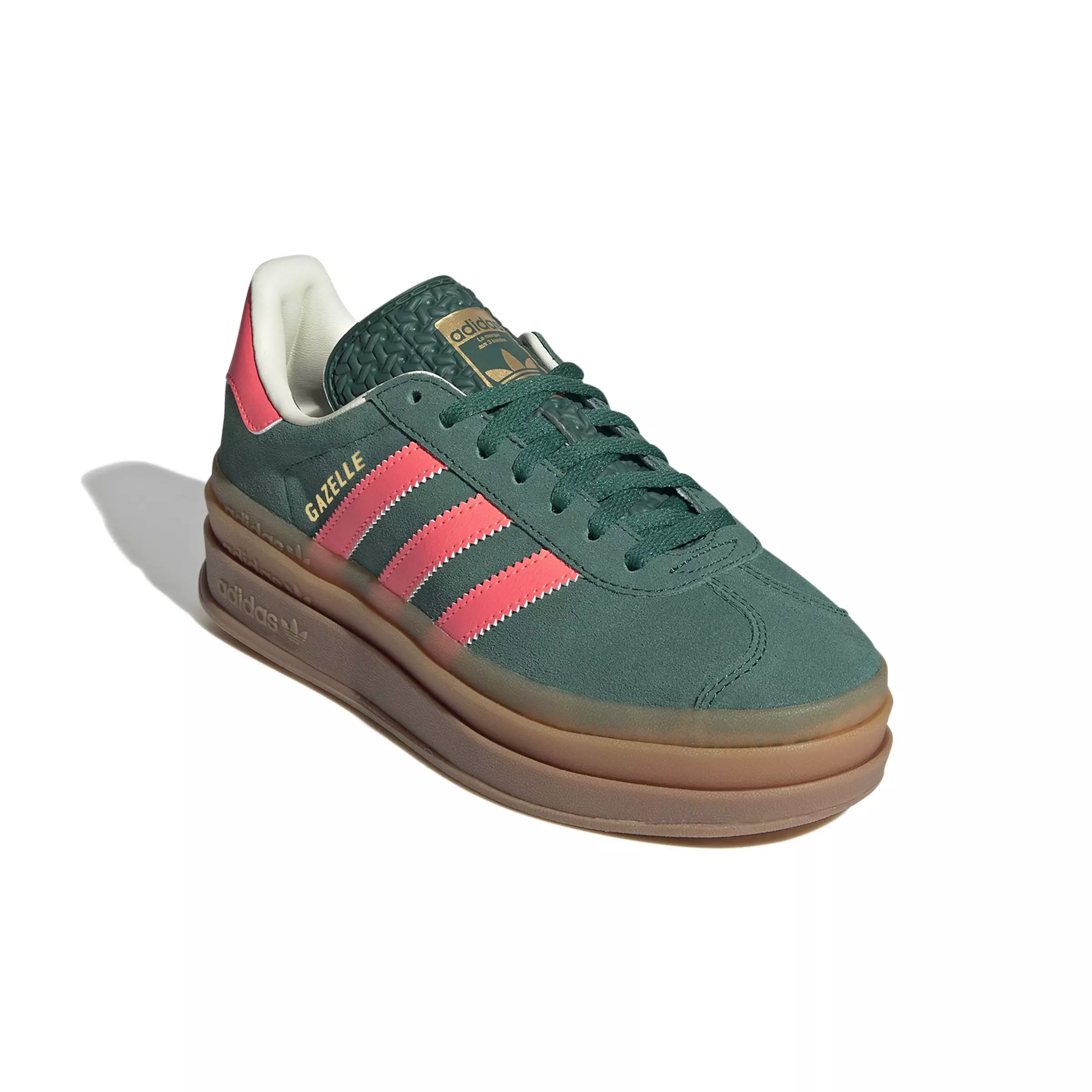 adidas Originals Gazelle Bold "Collegiate Green/Signal Coral/Cream White" Grade School Girls' Shoe - GREEN/PINK