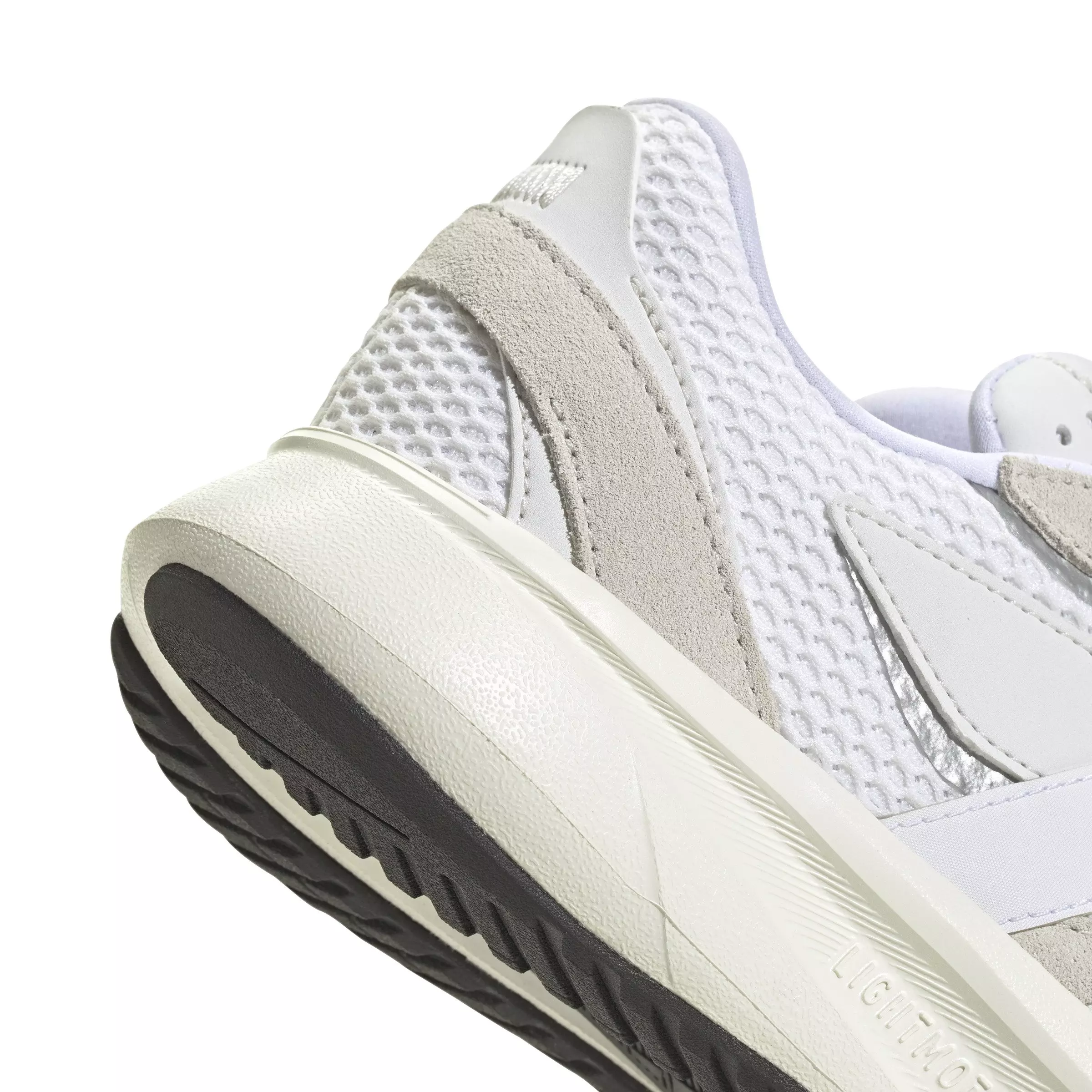 adidas Lightstride "Crystal White/Ftwr White/Silver Metallic" Grade School Kids' Running Shoe - WHITE/GREY