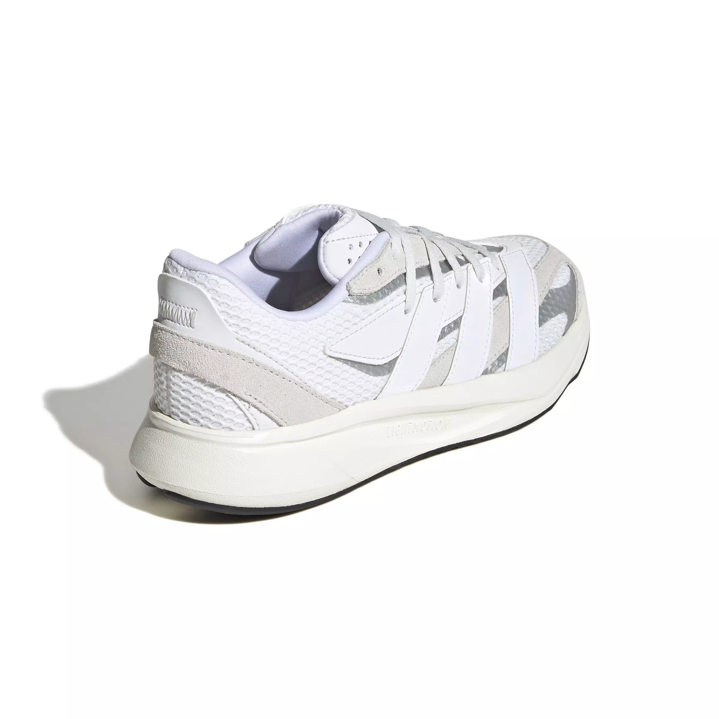 adidas Lightstride "Crystal White/Ftwr White/Silver Metallic" Grade School Kids' Running Shoe - WHITE/GREY