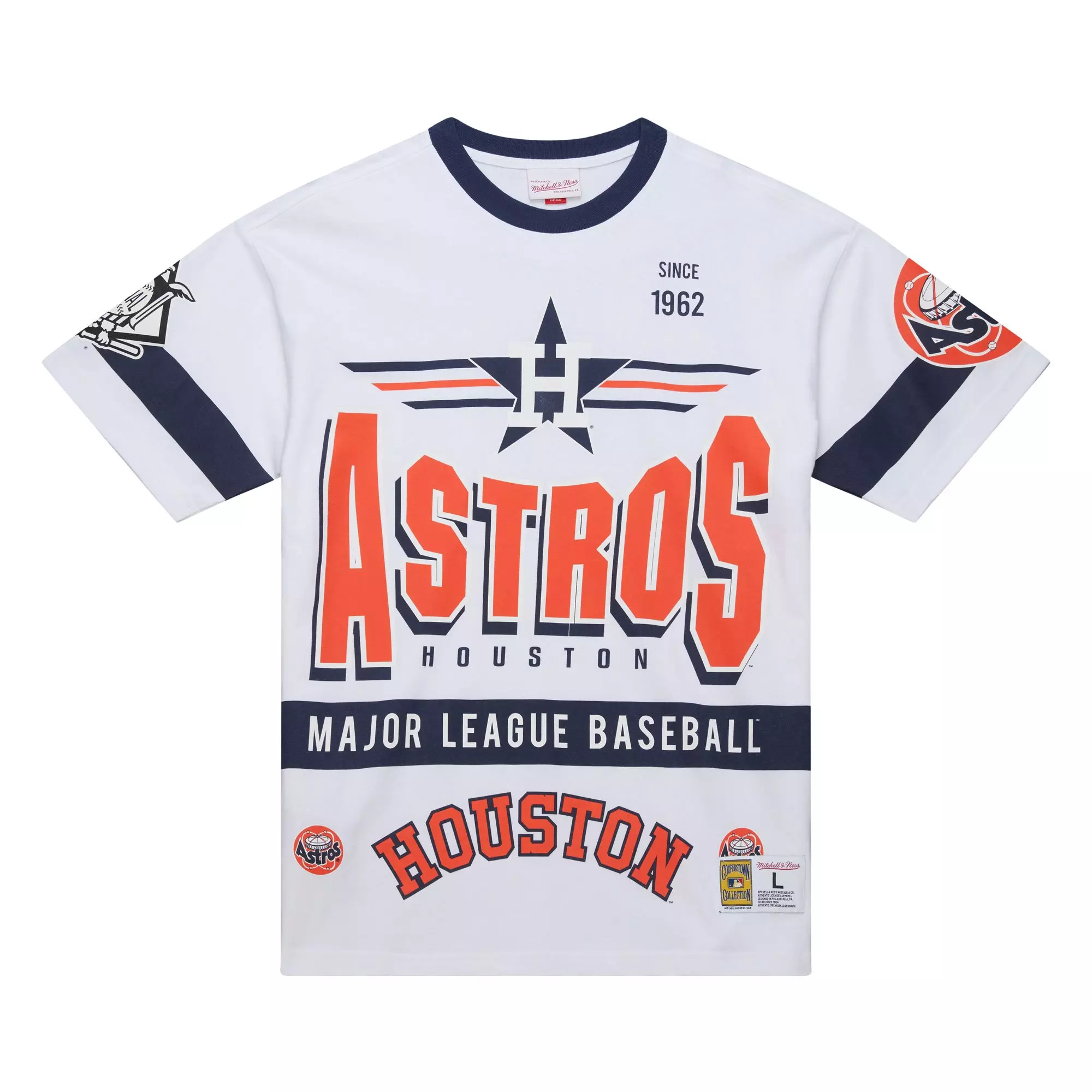 Mitchell & Ness Men's Houston Astros Vintage Logo Tee-White - WHITE