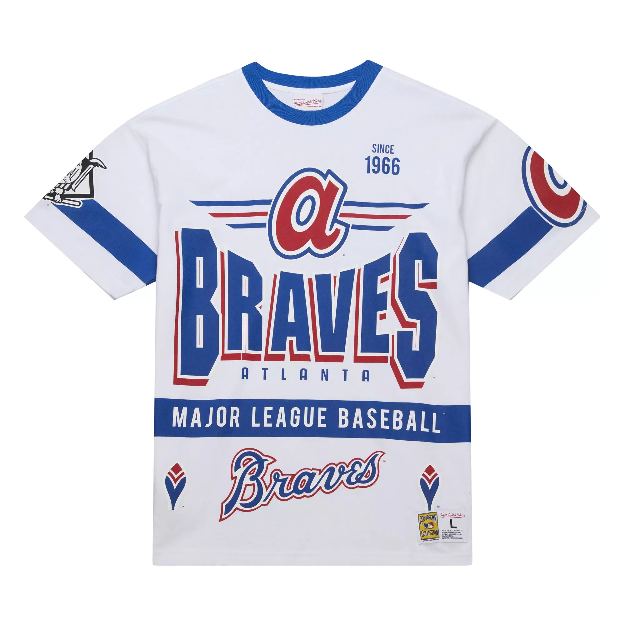 Mitchell & Ness Men's Atlanta Braves Vintage Logo Tee-White - WHITE