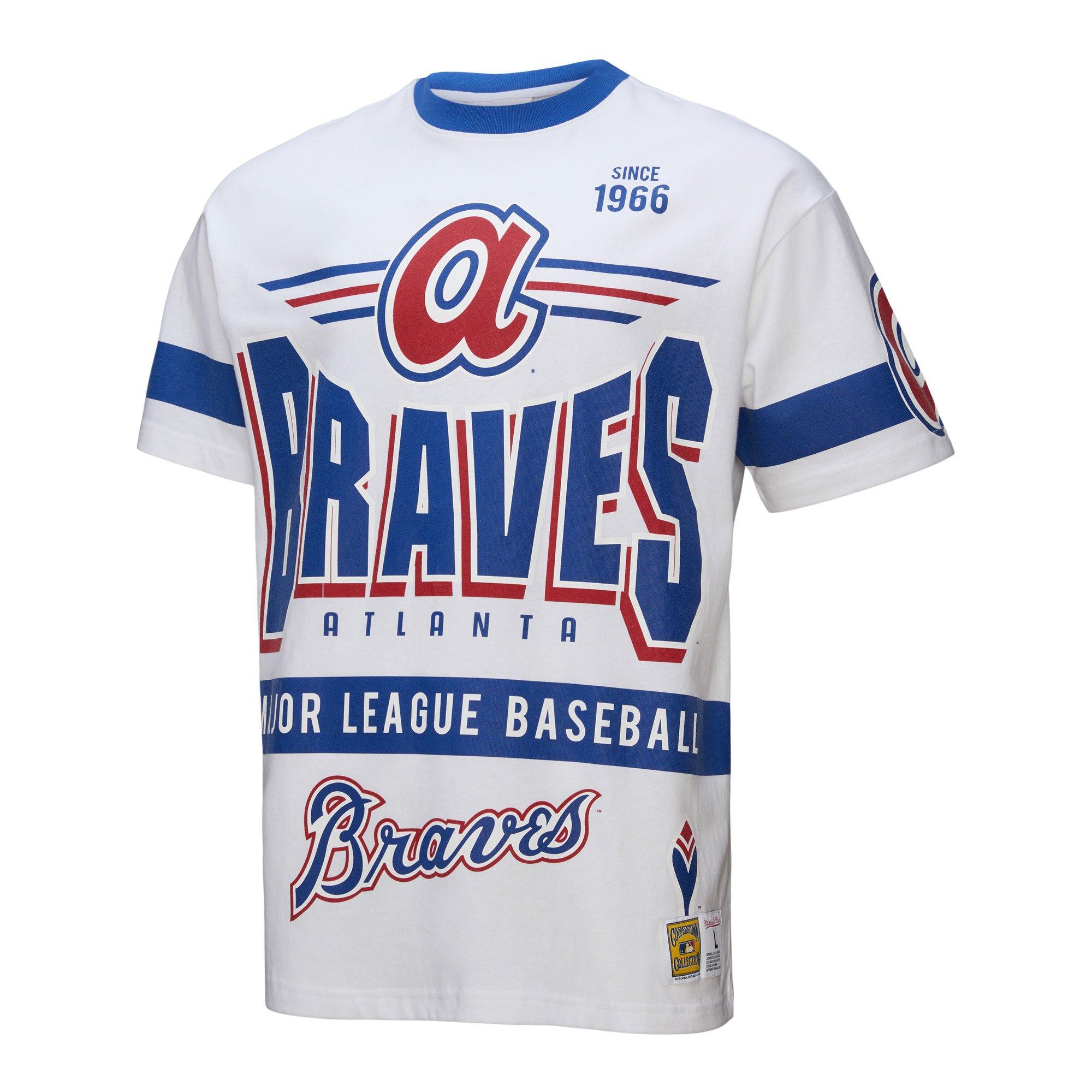 Mitchell & Ness Men's Atlanta Braves Vintage Logo Tee-White - WHITE Thumbnail View 3