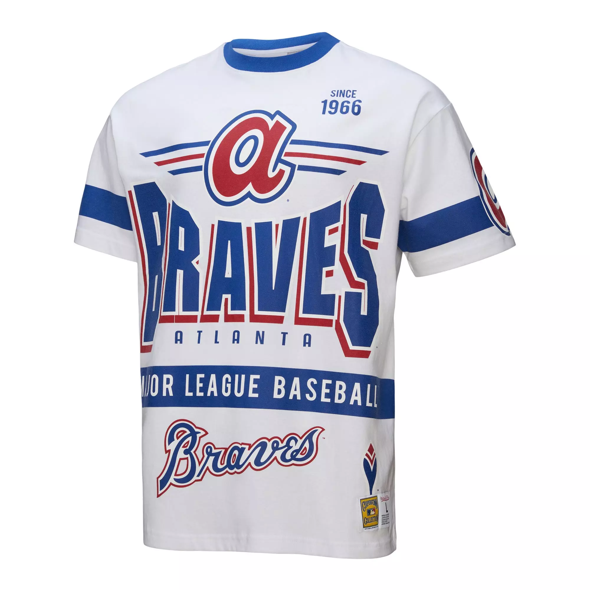 Mitchell & Ness Men's Atlanta Braves Vintage Logo Tee-White - WHITE