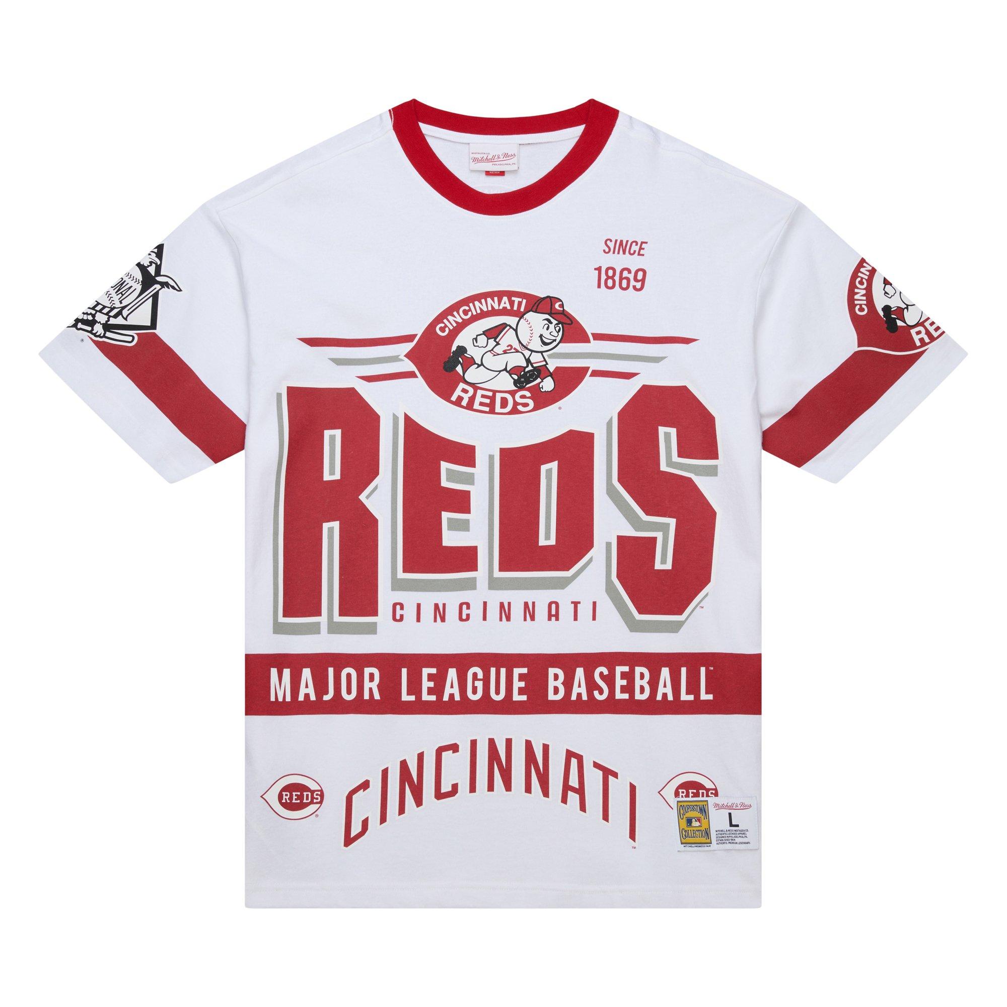 Mitchell & Ness Men's Cincinnati Reds Vintage Logo Tee-White - WHITE Thumbnail View 1