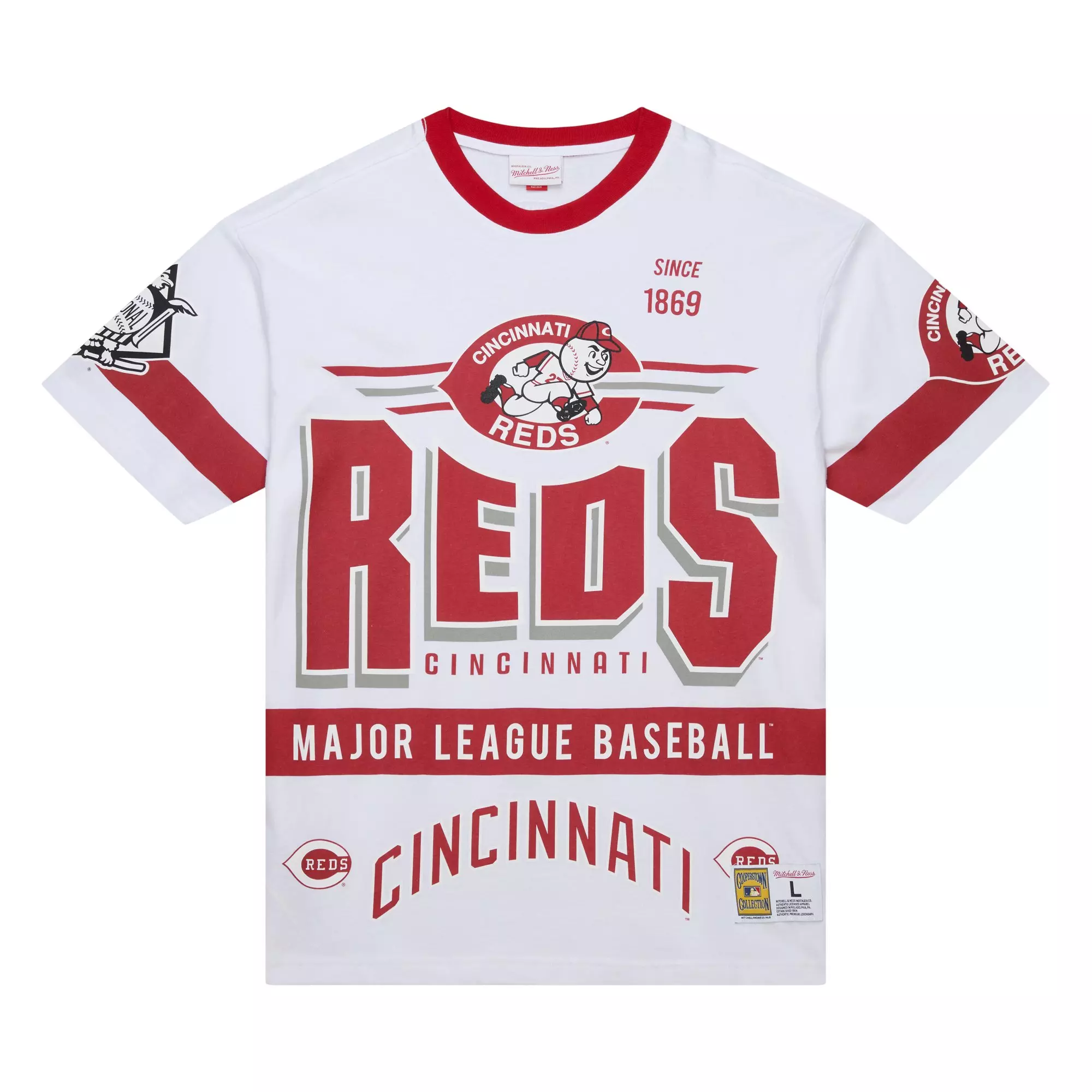 Mitchell & Ness Men's Cincinnati Reds Vintage Logo Tee-White - WHITE