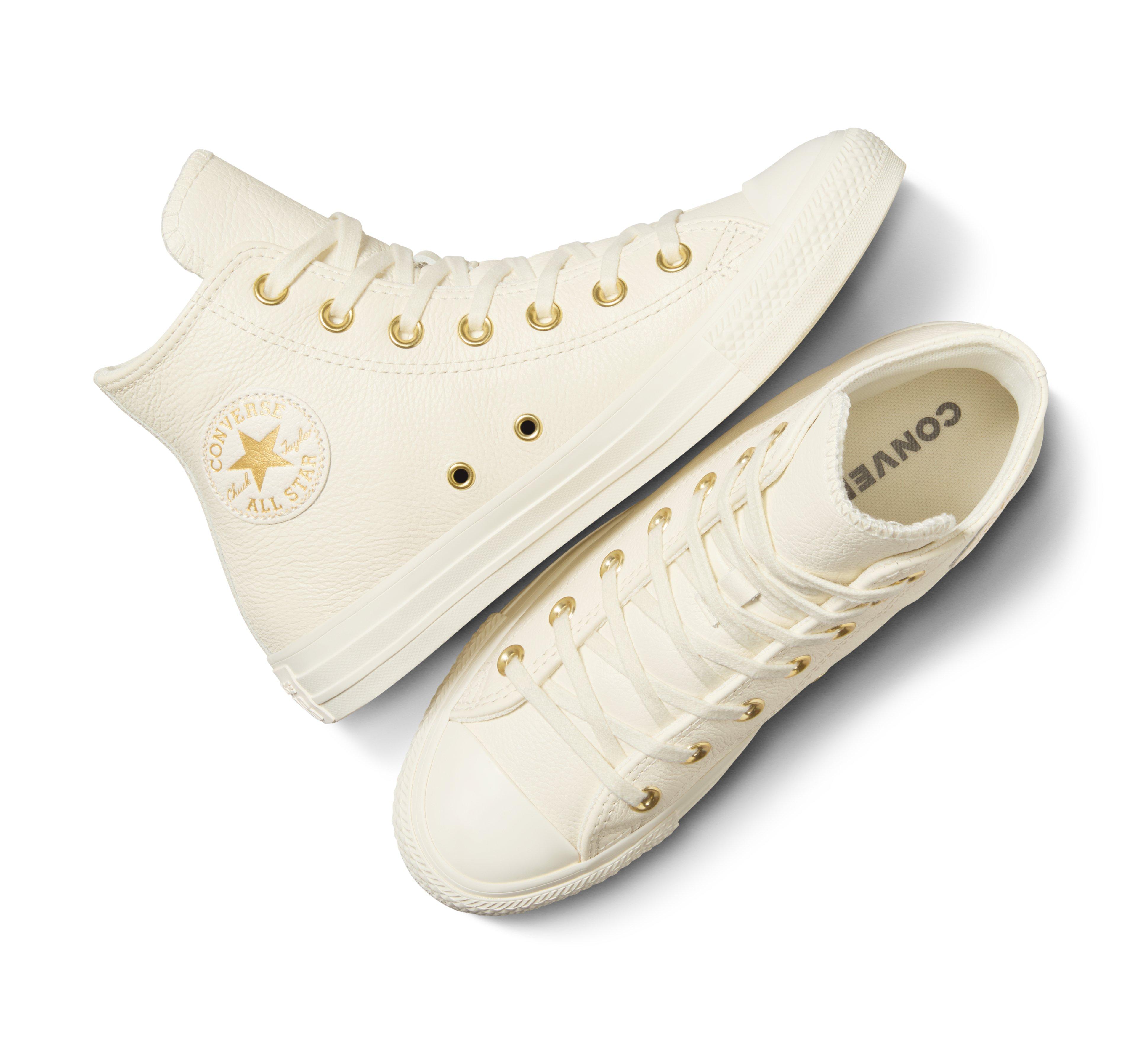 Converse Chuck Taylor All Star Hi Leather "Egret/Gold" Women's Shoe - OFF-WHITE Thumbnail View 3