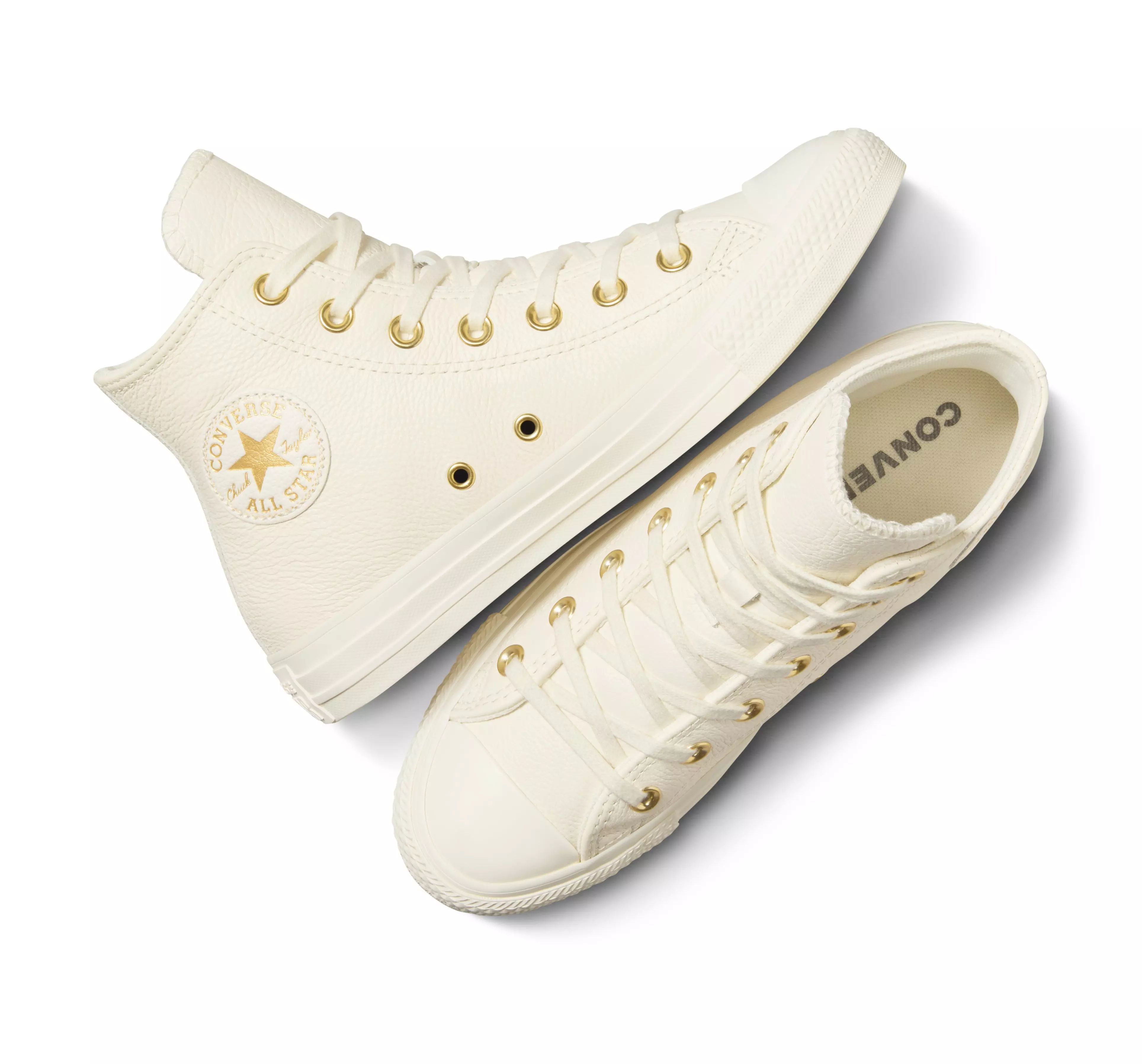 Converse Chuck Taylor All Star Hi Leather "Egret/Gold" Women's Shoe - OFF-WHITE