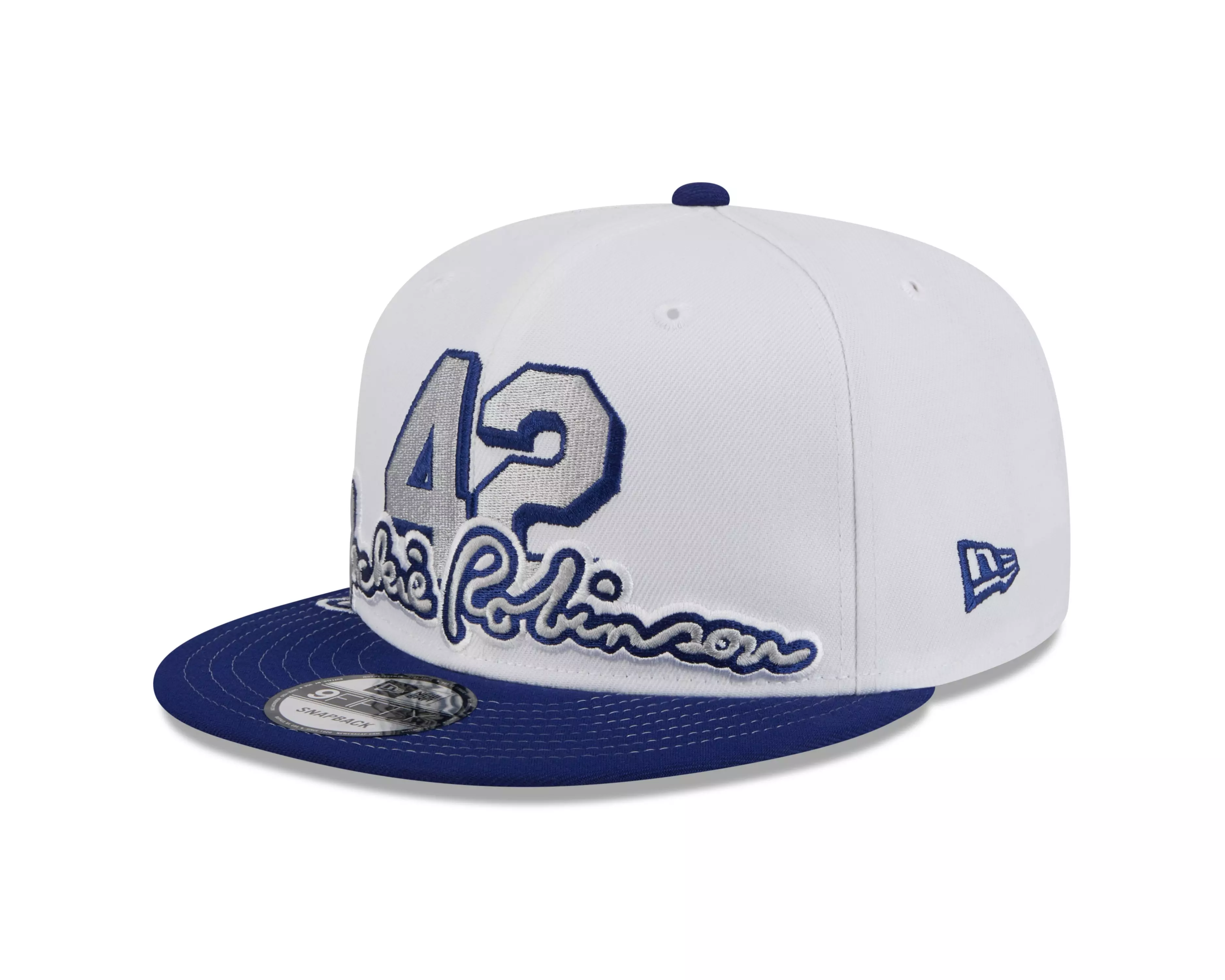 New Era Brooklyn Dodgers Jackie Robinson Signature Snapback Hat-White/Blue - WHITE/BLUE