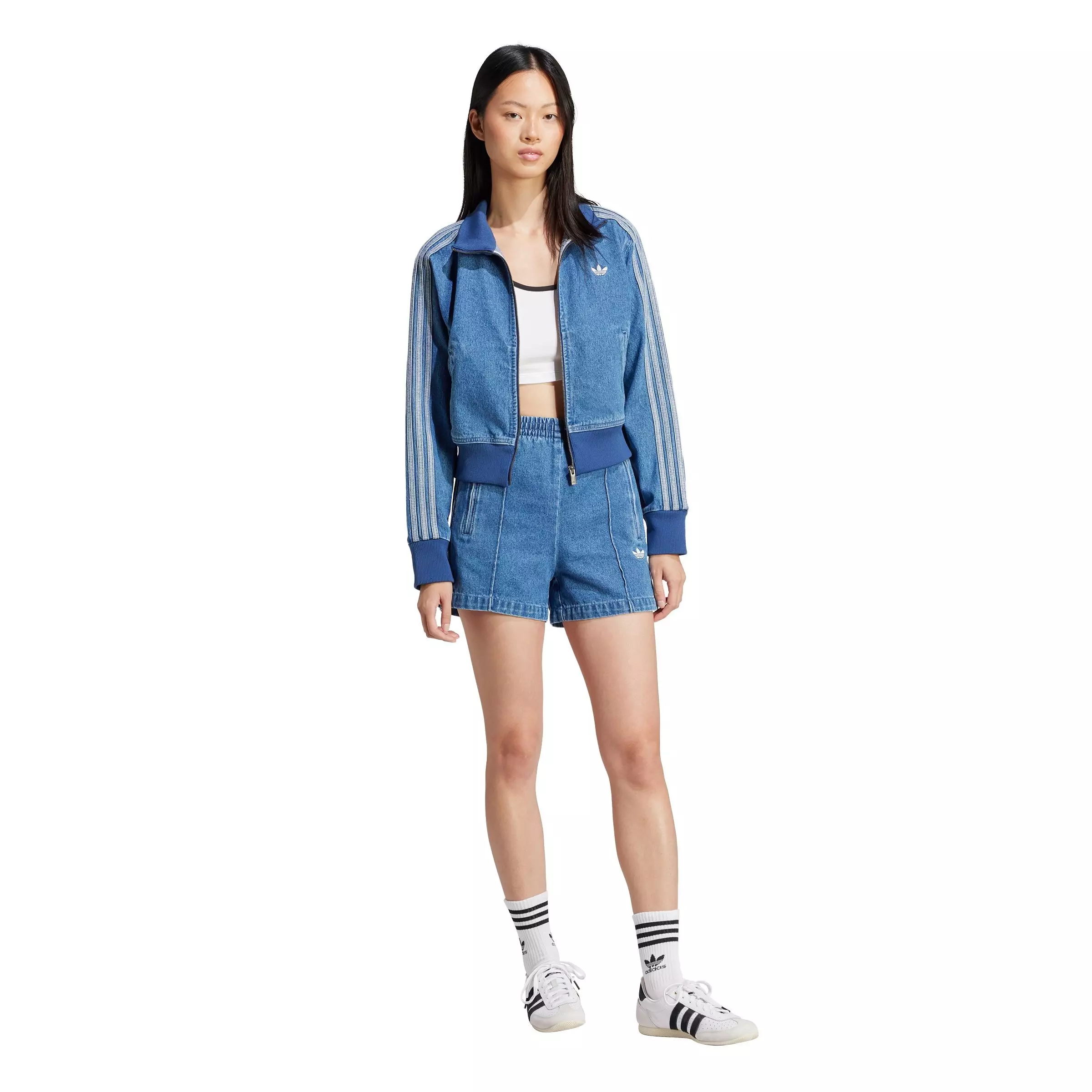 adidas Originals Women's Adicolor Denim Track Jacket-Blue - DENIM