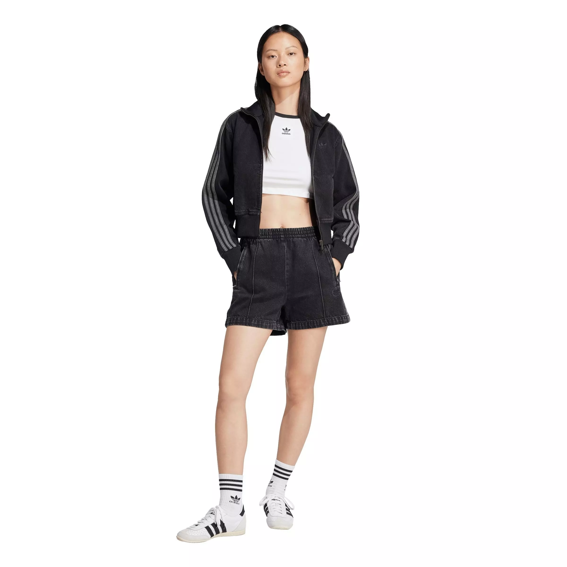 adidas Originals Women's Adicolor Denim Firebird Shorts - BLACK
