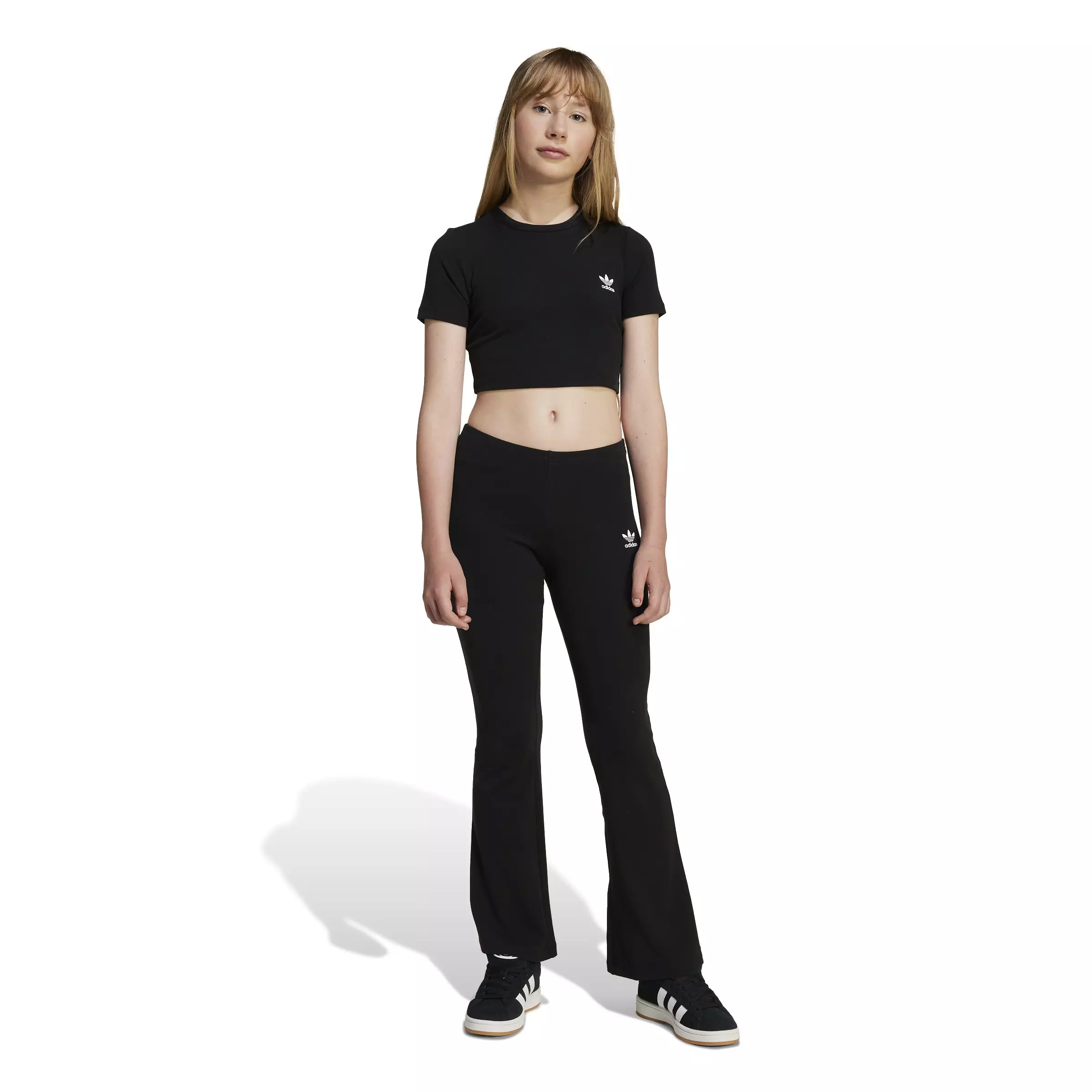 adidas Originals Big Girls' Essentials Ribbed Crop Tee - BLACK