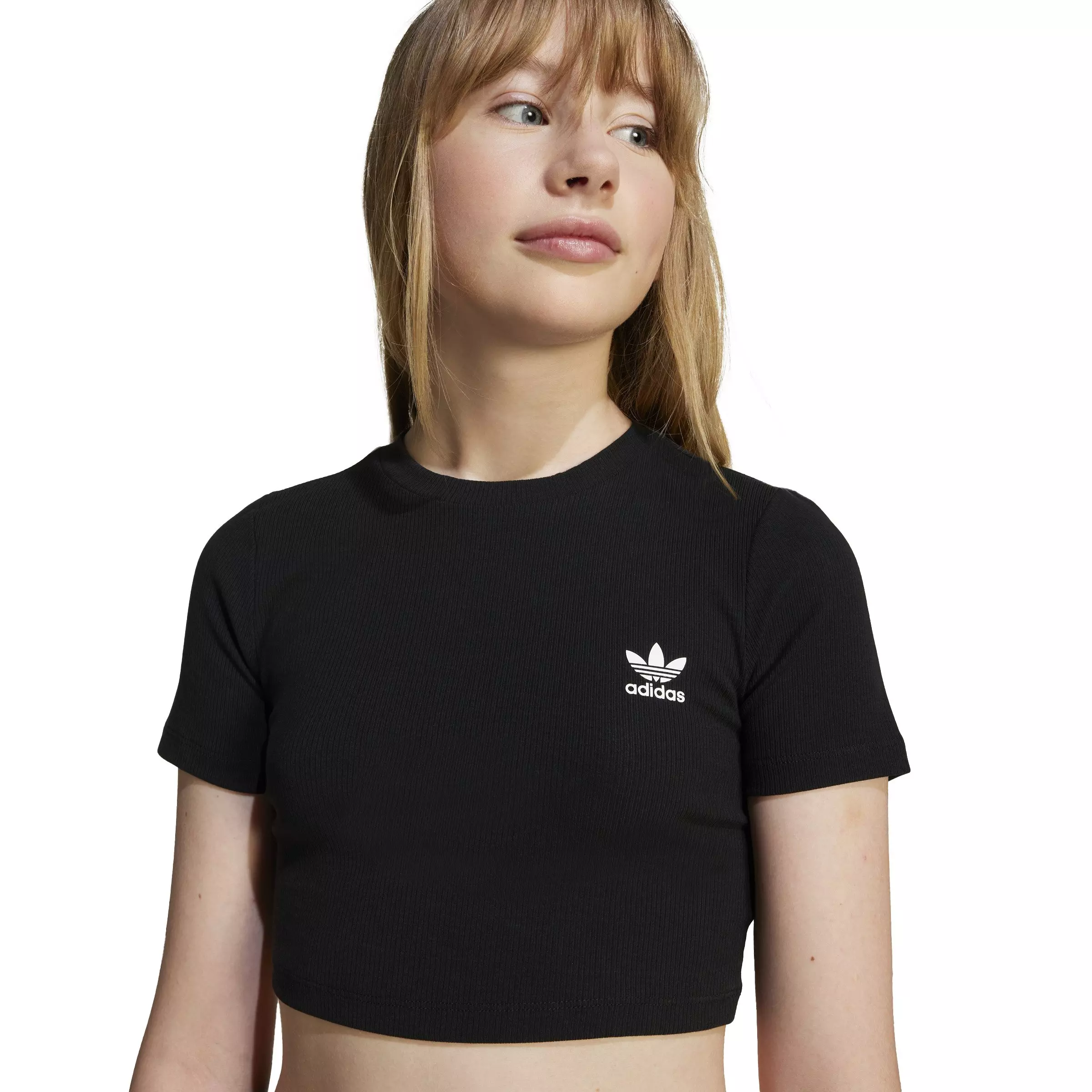 adidas Originals Big Girls' Essentials Ribbed Crop Tee - BLACK