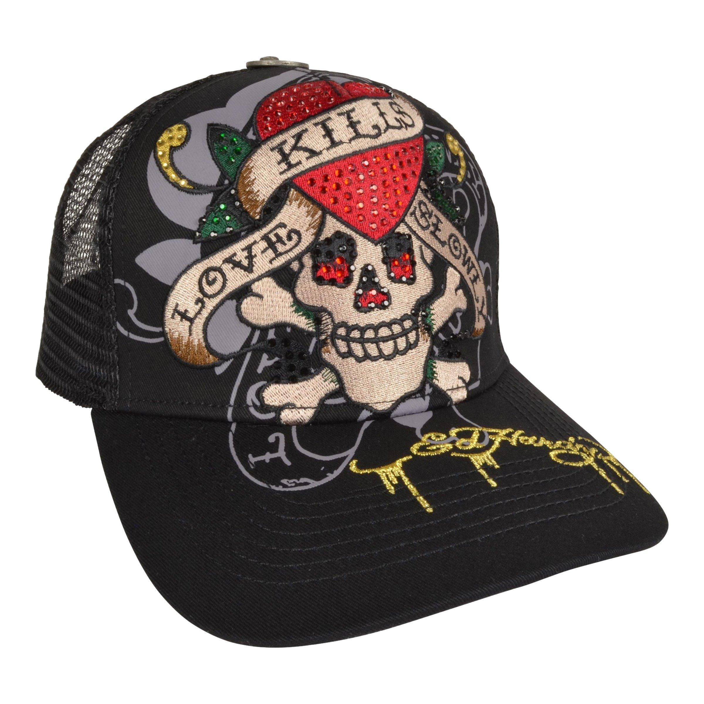 Ed Hardy Rhinestone Love Kills Skull Men's Black Trucker Snapback