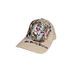 Ed Hardy Embroidered Battle Skull Trucker Snapback-Cream