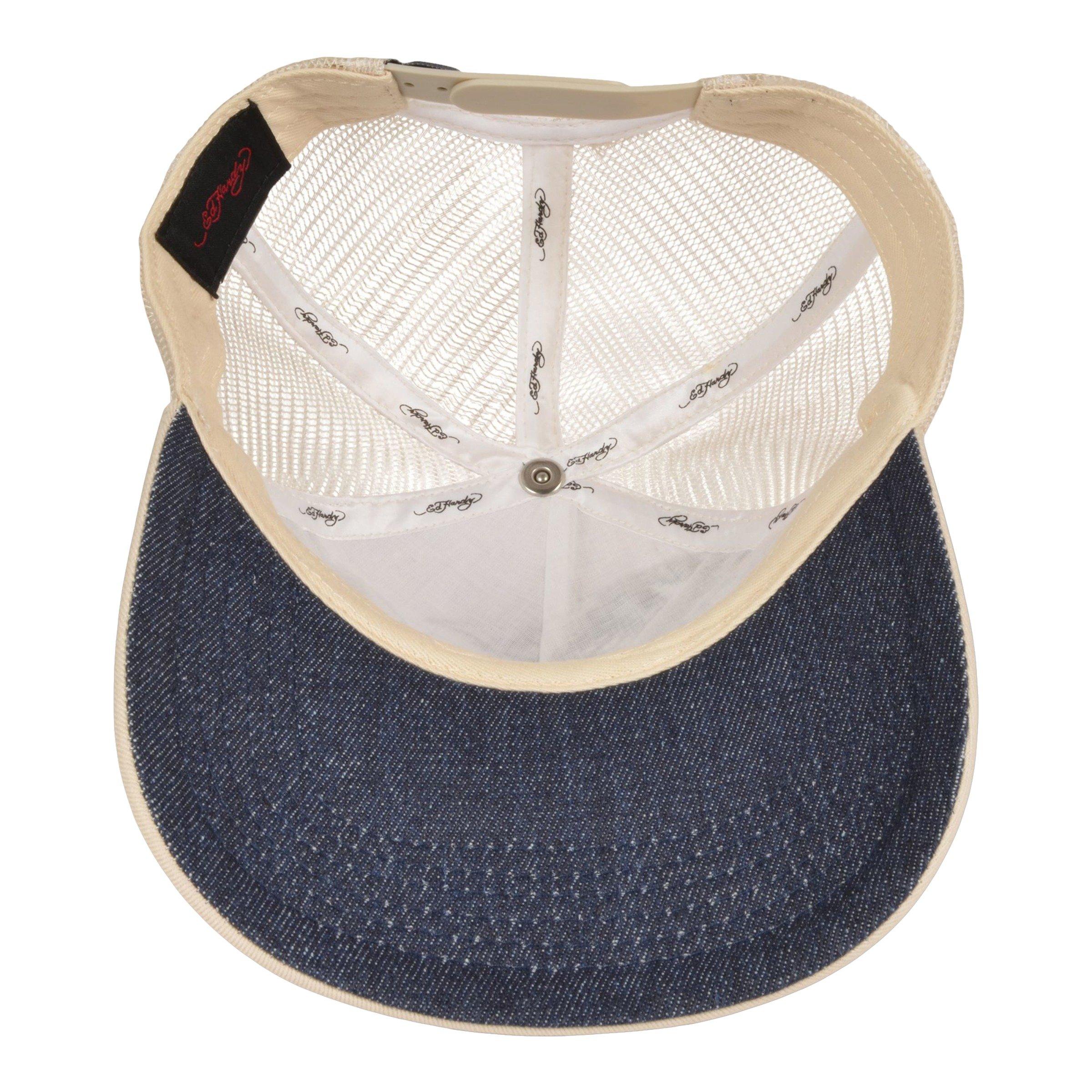 Ed Hardy Embroidered Battle Skull Trucker Snapback-Cream - CREAM Thumbnail View 4