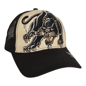 Ed Hardy Rhinestone Panther Trucker Snapback-Cream/Black