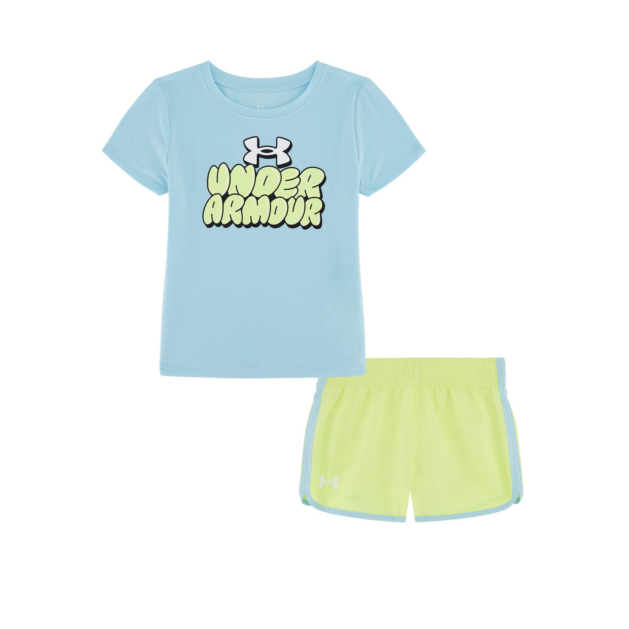 Under Armour Tech Grid Little Girls' Blue/Yellow Short Set