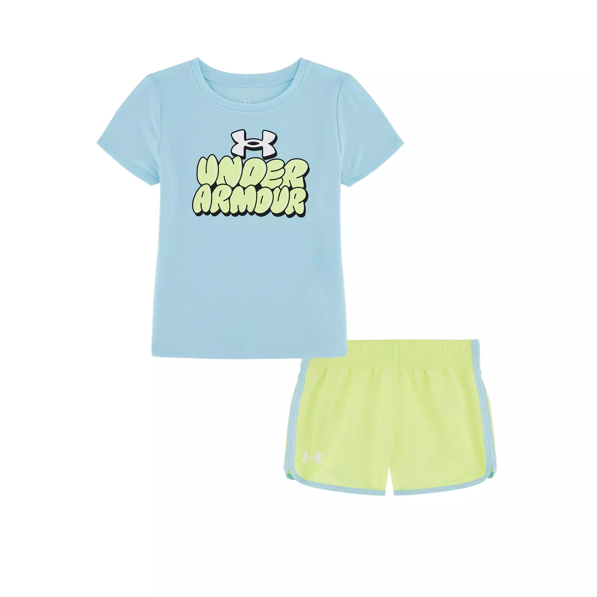 Under Armour Little Girls' Tech Grid Short Set  - Blue/Yellow - BLUE/YELLOW