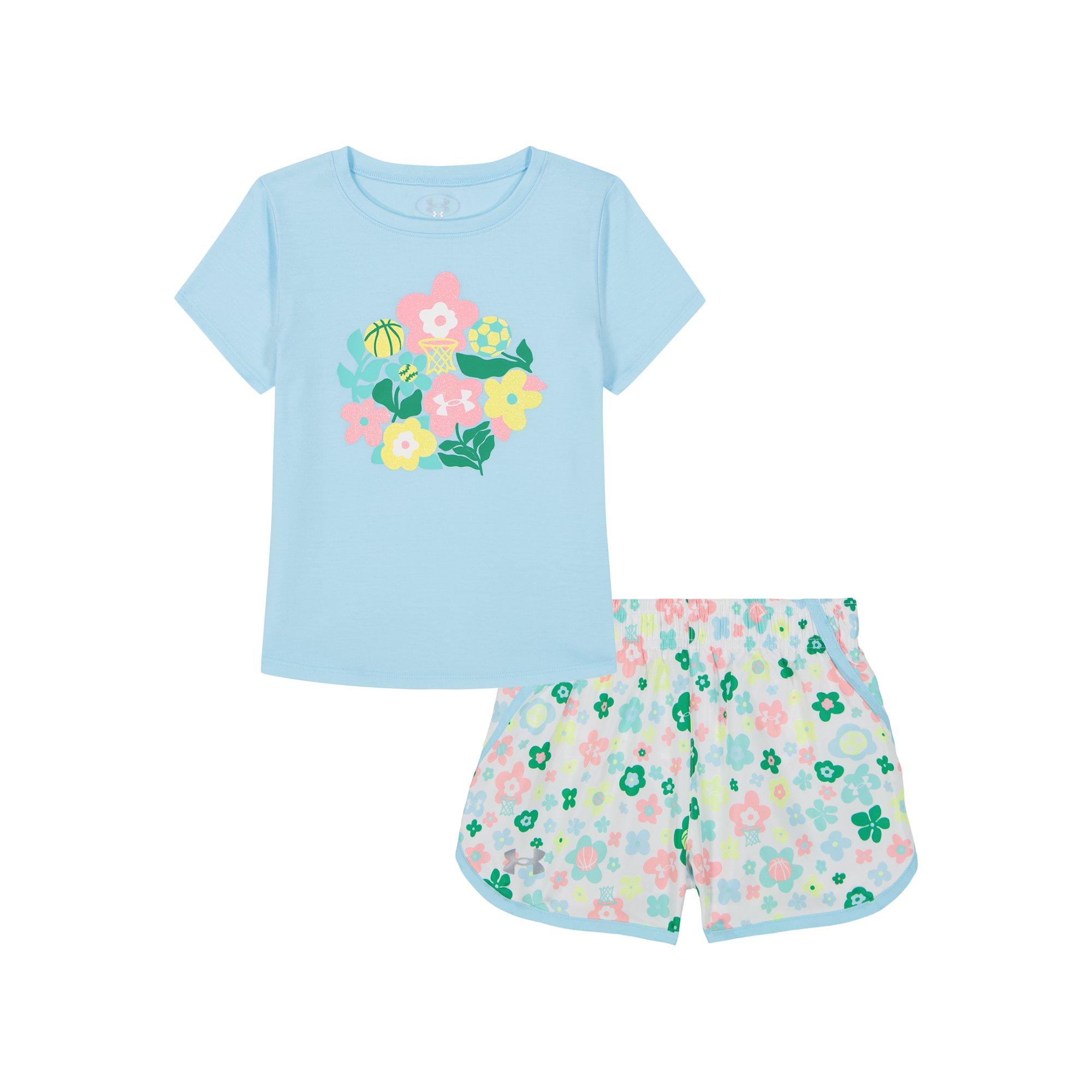 Under Armour Printed Flower Woven Little Girls' Blue/Multi Short Set