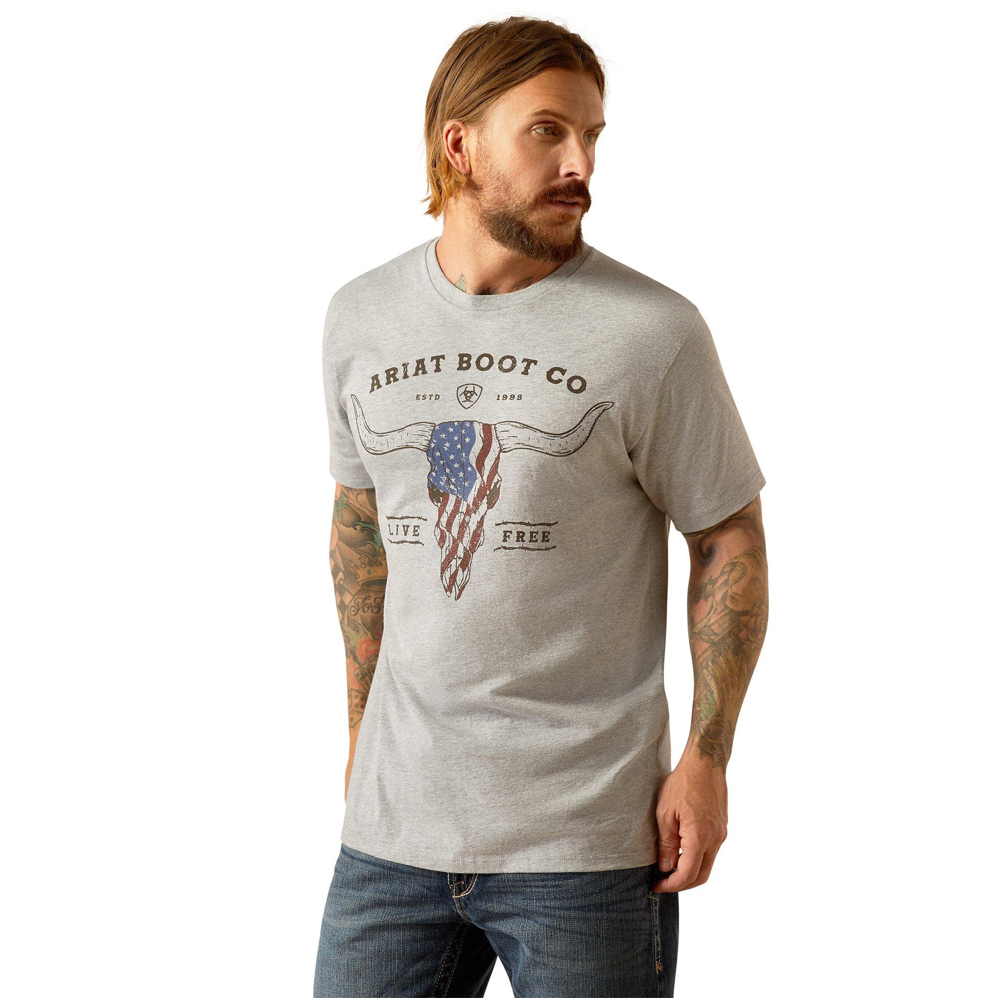Ariat Men's Long Live Freedom Tee - Grey - GREY Thumbnail View 1