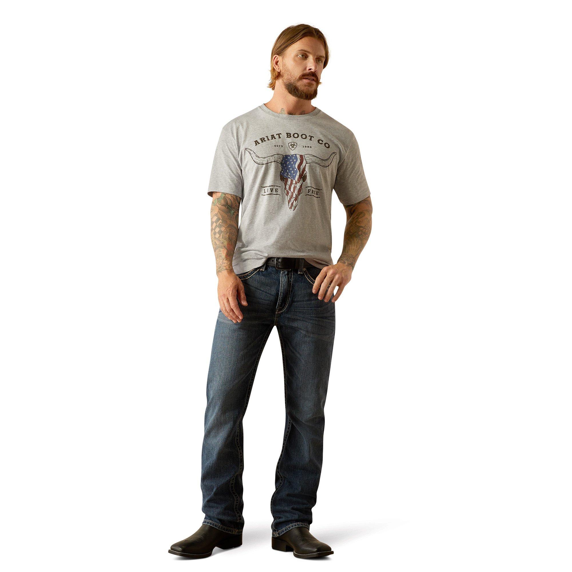 Ariat Men's Long Live Freedom Tee - Grey - GREY Thumbnail View 3